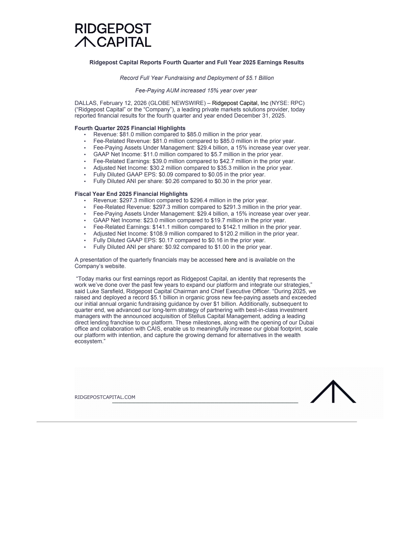 P10's Q4 2025 Press Release