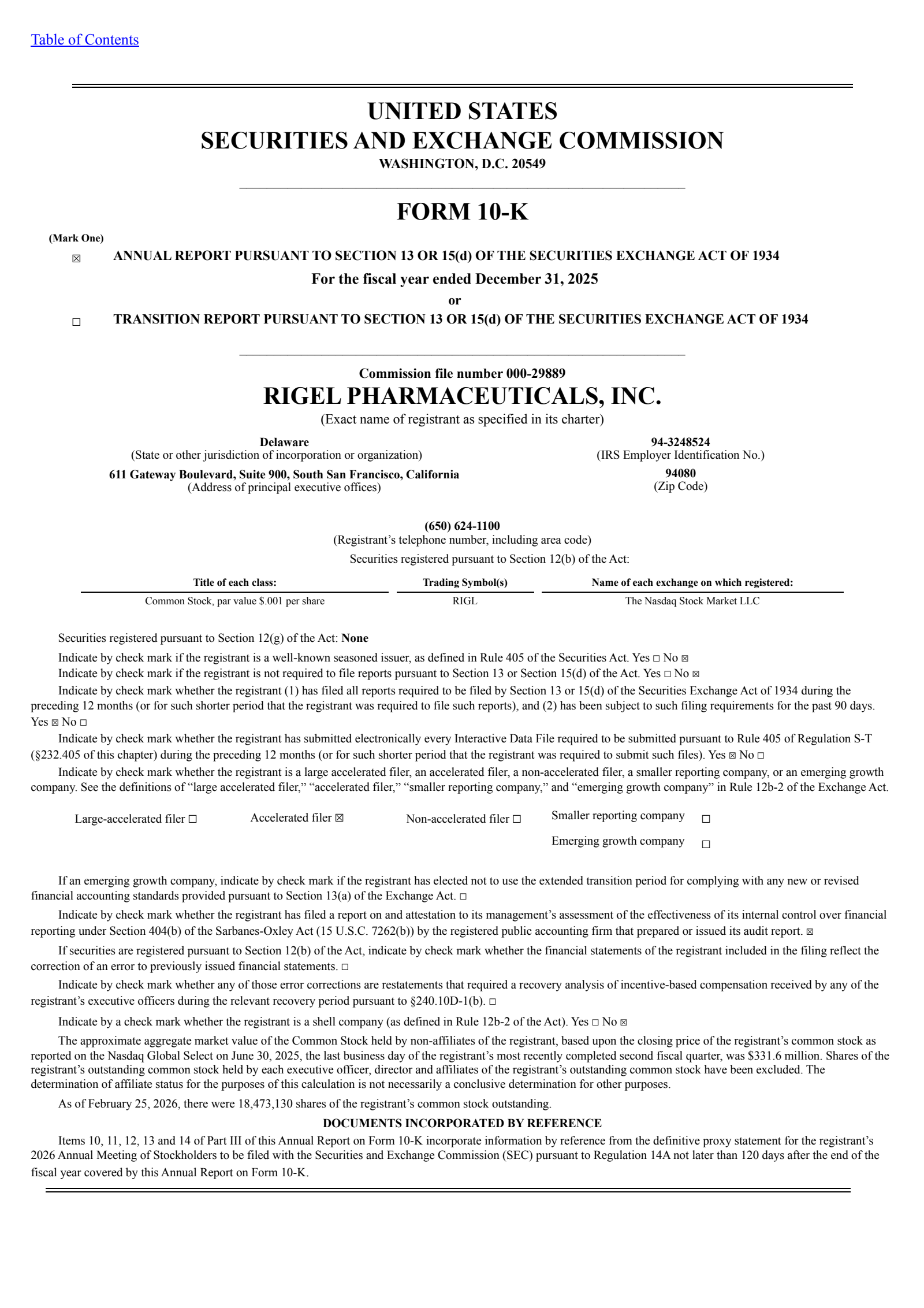 Rigel Pharmaceuticals' Q4 2025 Annual report