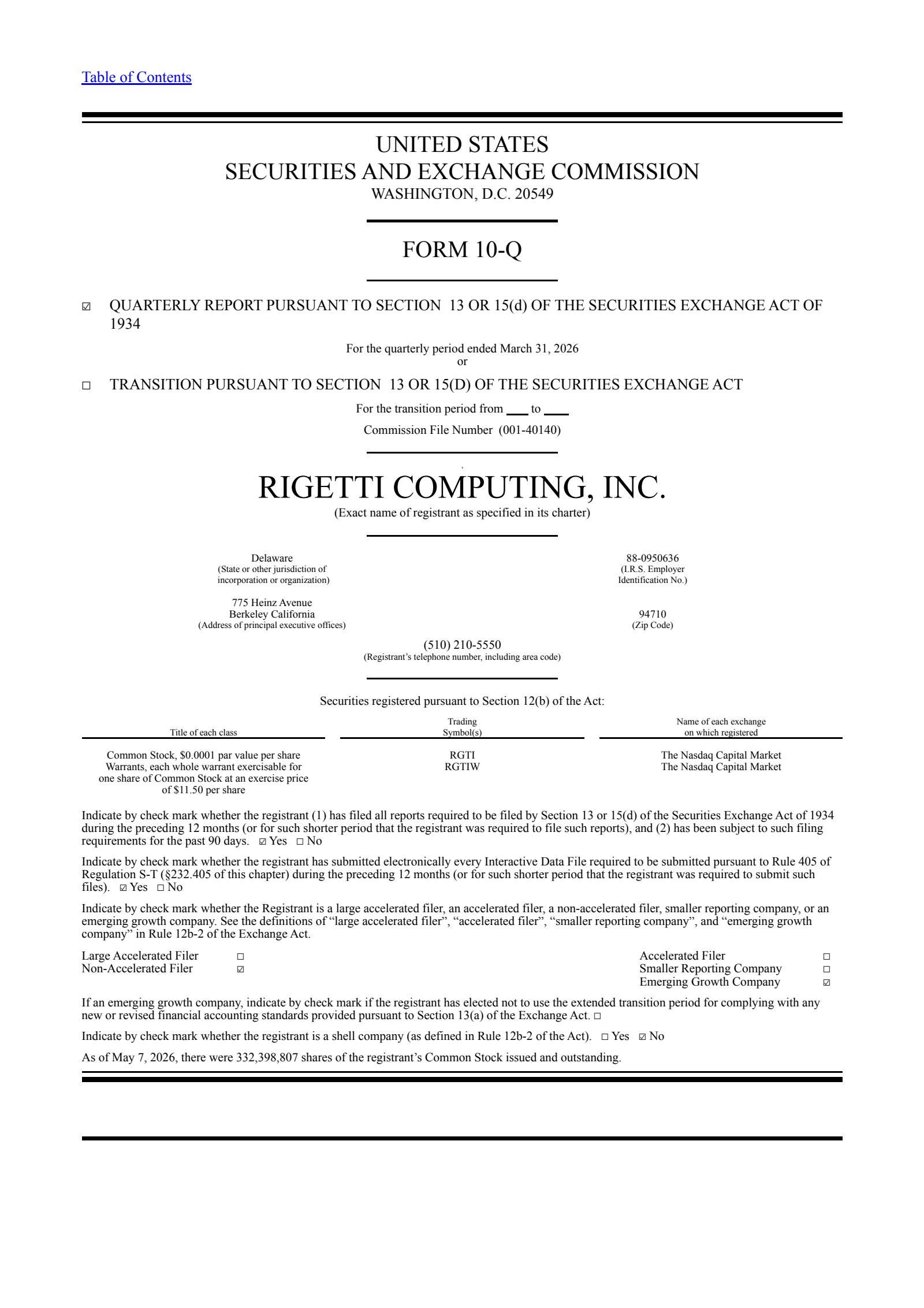 Rigetti Computing's Q1 2026 Quarterly report