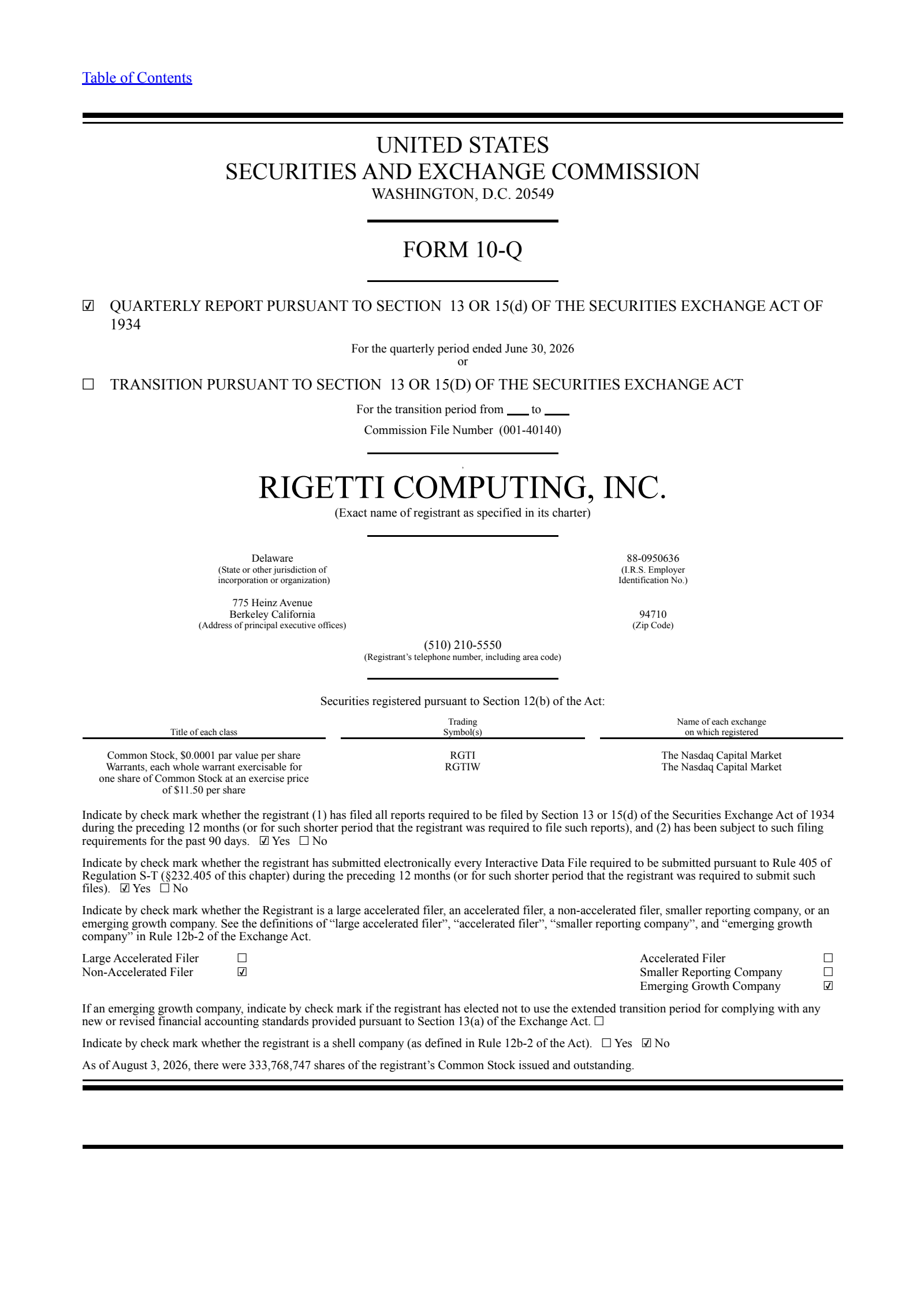 Rigetti Computing's Q2 2026 Quarterly report
