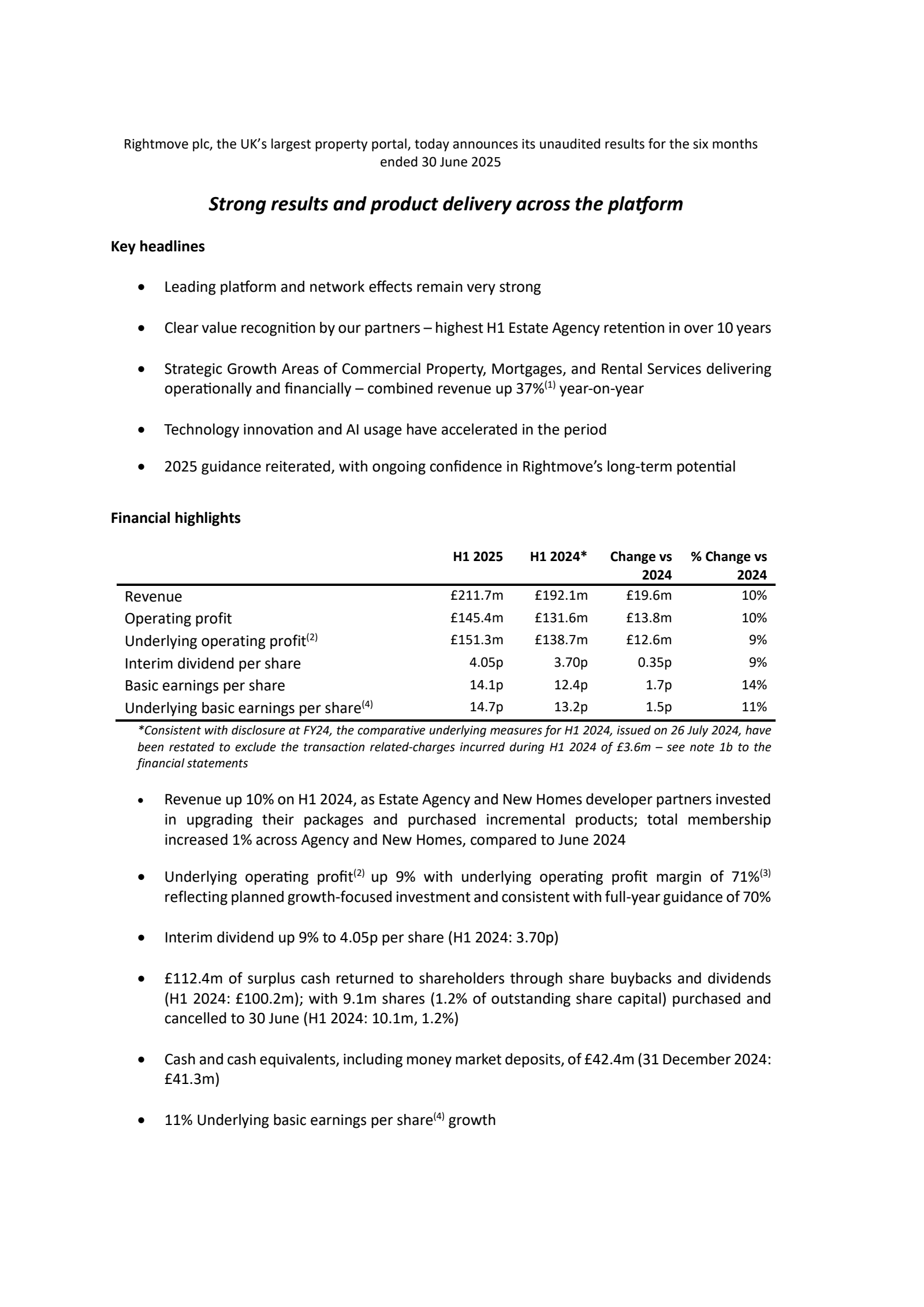 Rightmove's H1 2025 Interim report