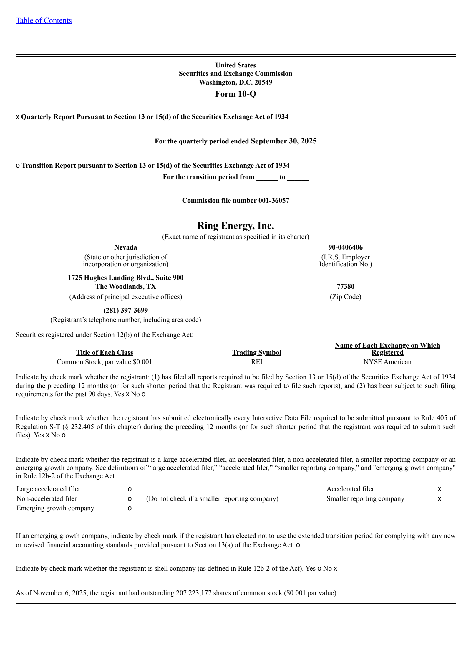 Ring Energy's Q3 2025 Quarterly Report