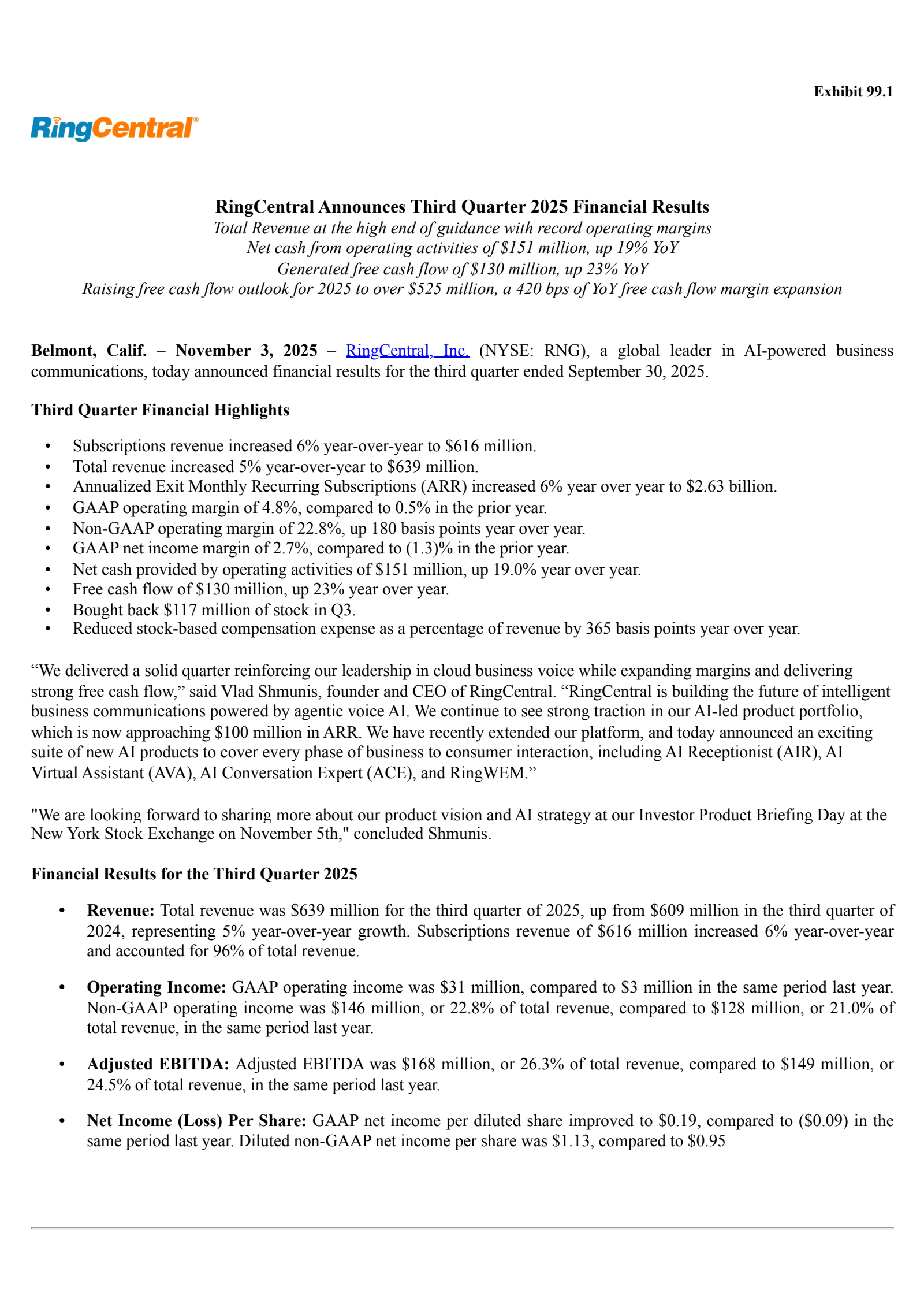 RingCentral's Q3 2025 Earnings Release