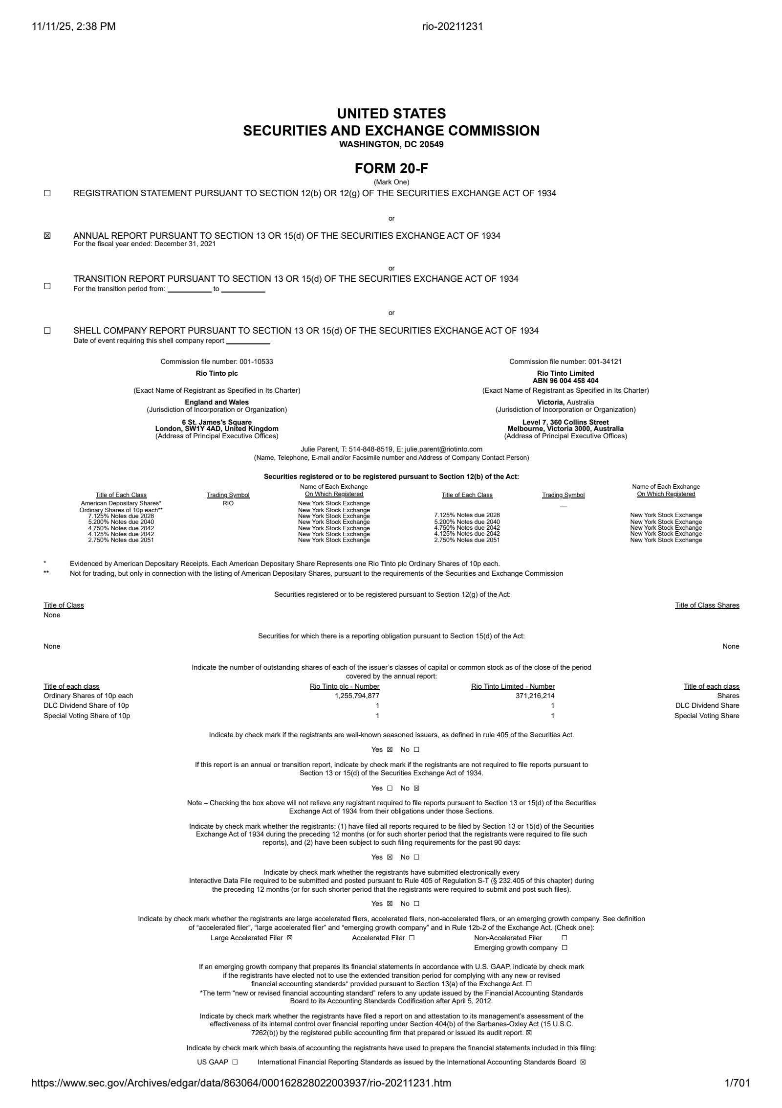 Rio Tinto's H2 2021 Annual Report