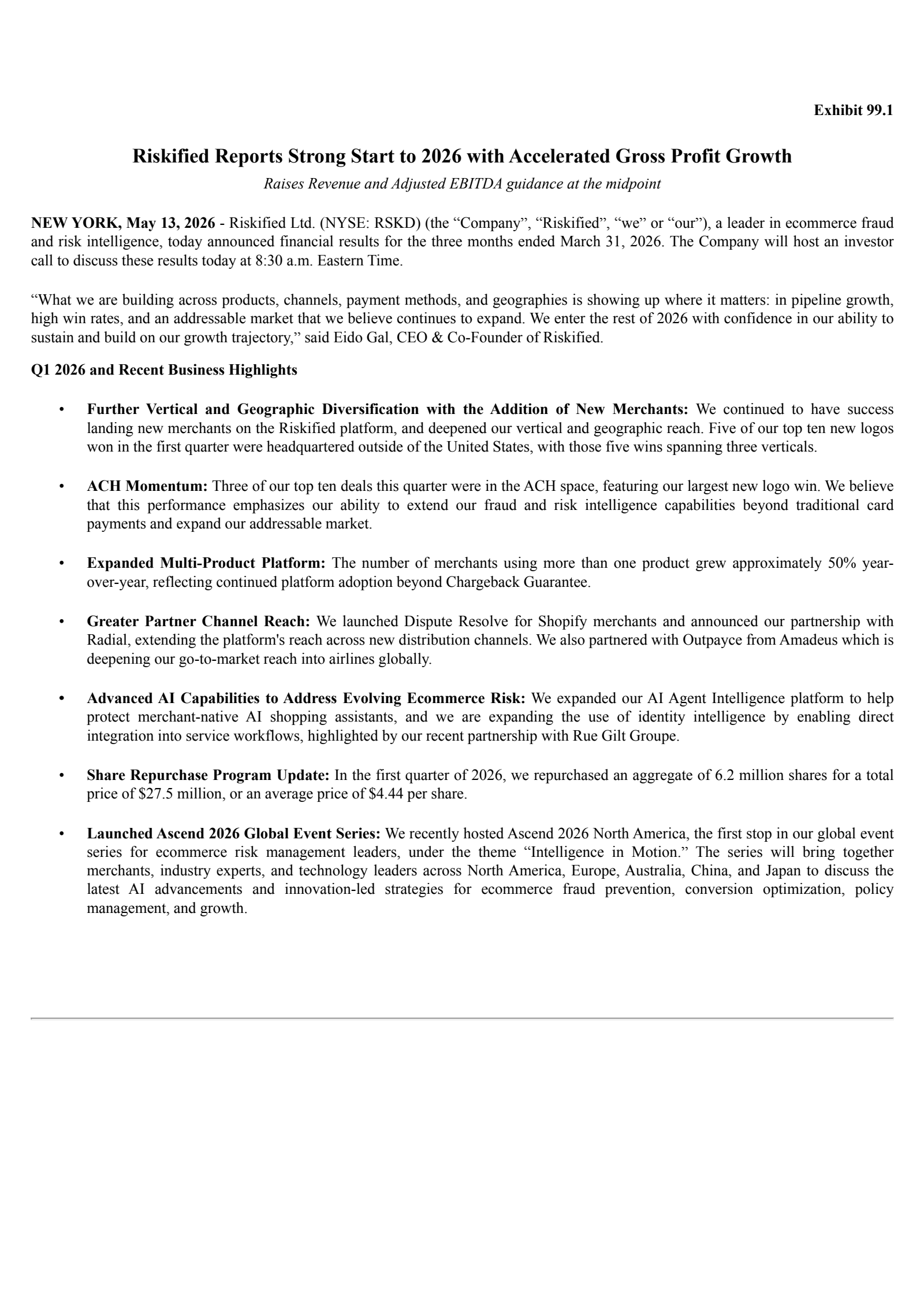 Riskified's Q1 2026 Press Release