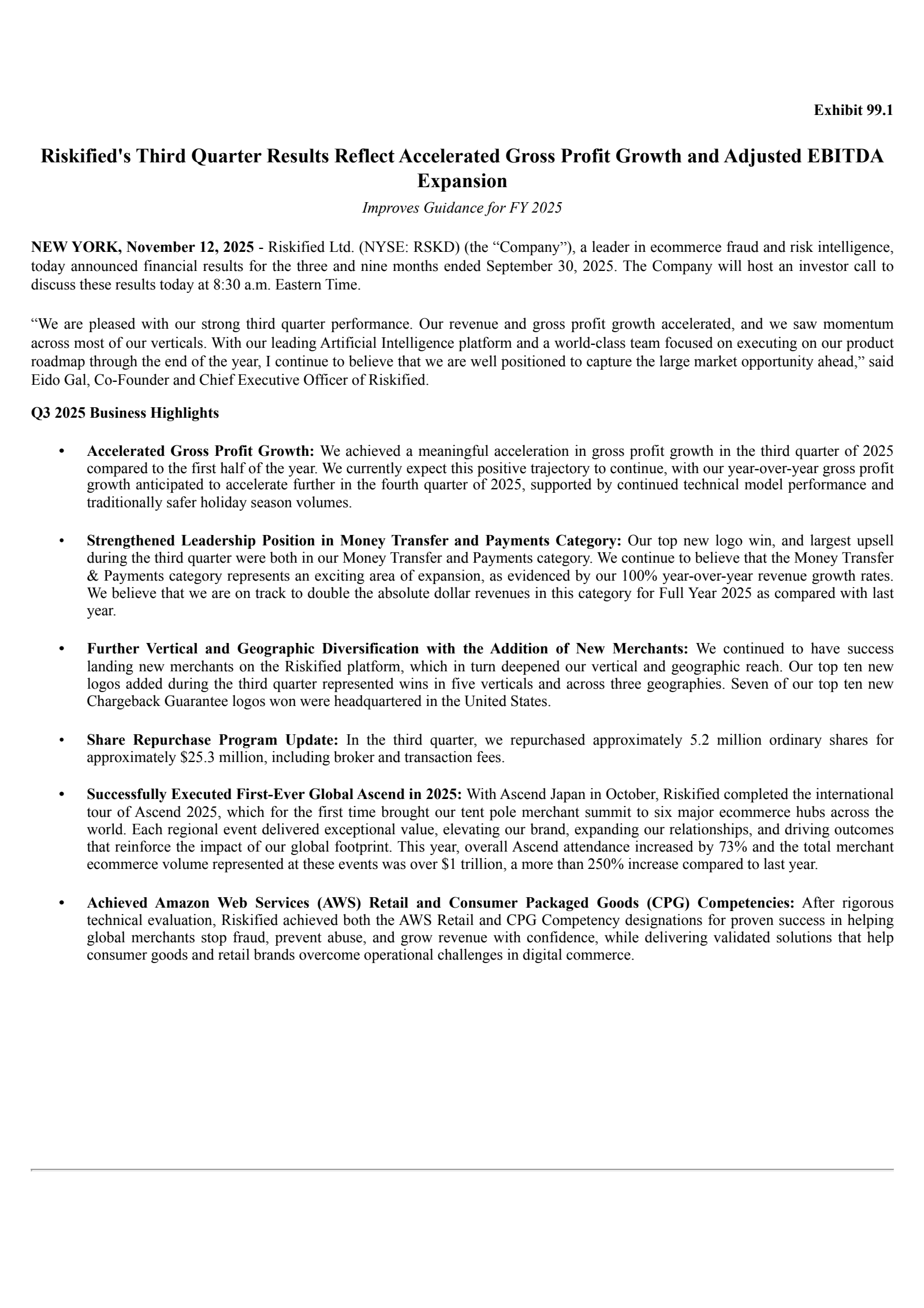 Riskified's Q3 2025 Earnings Release
