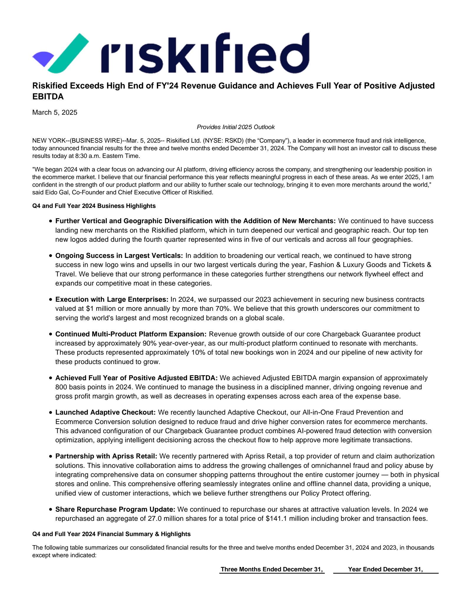 RSKD Q4 2024 Earnings Report on 3/5/2025