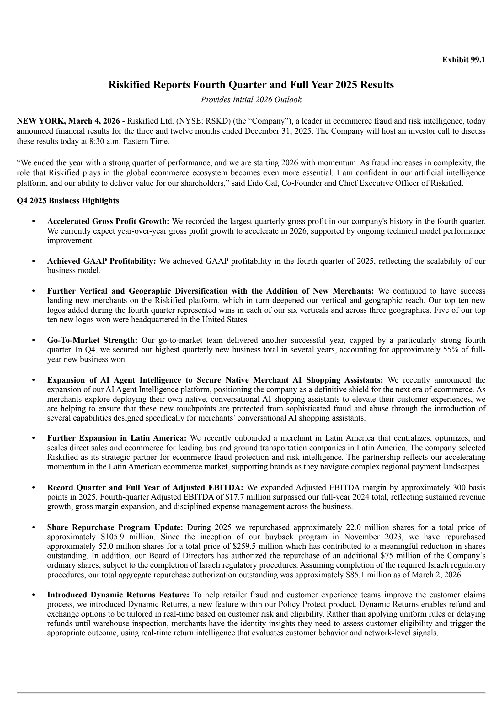 Riskified's Q4 2025 Press Release