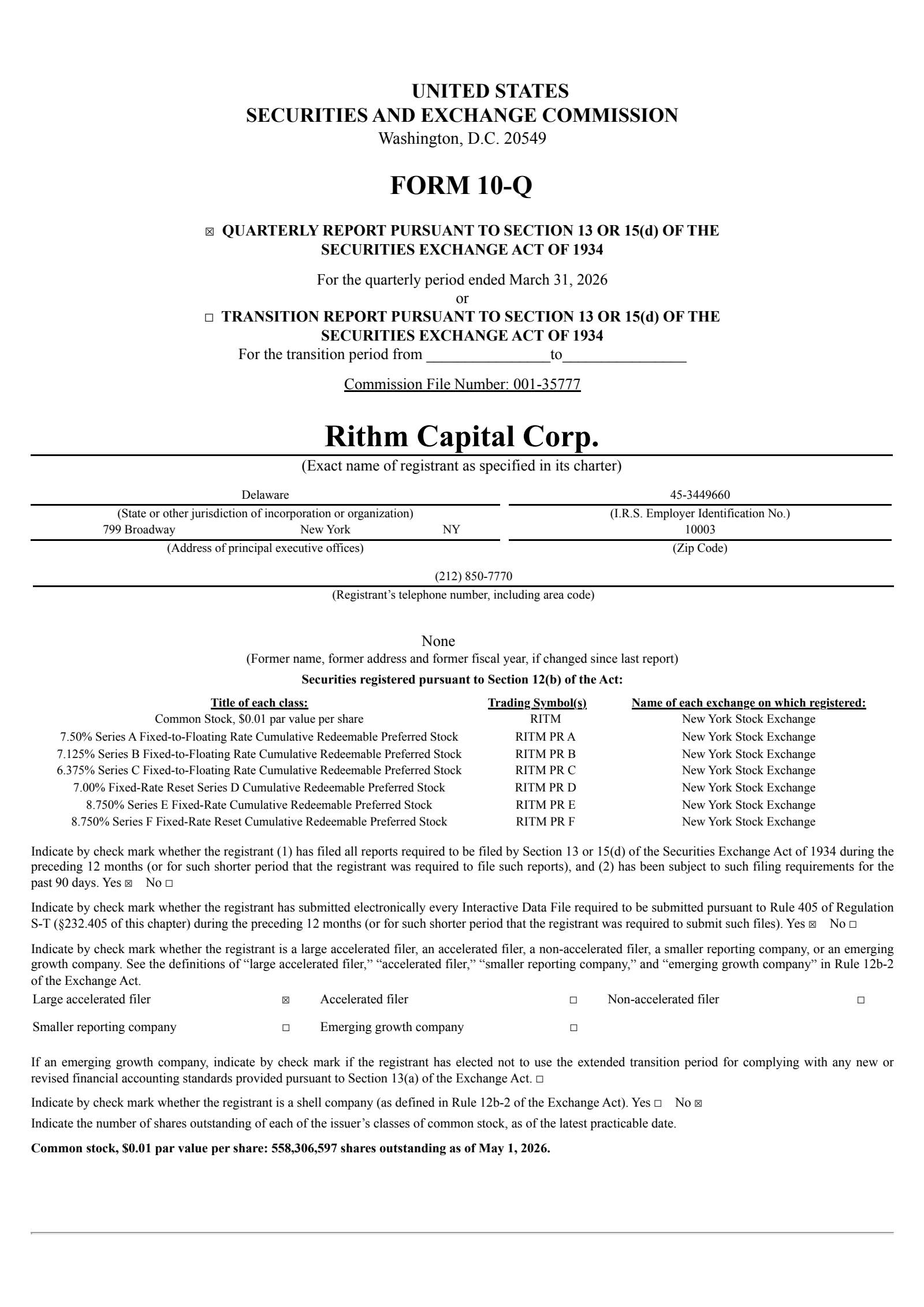 Rithm Capital's Q1 2026 Quarterly report