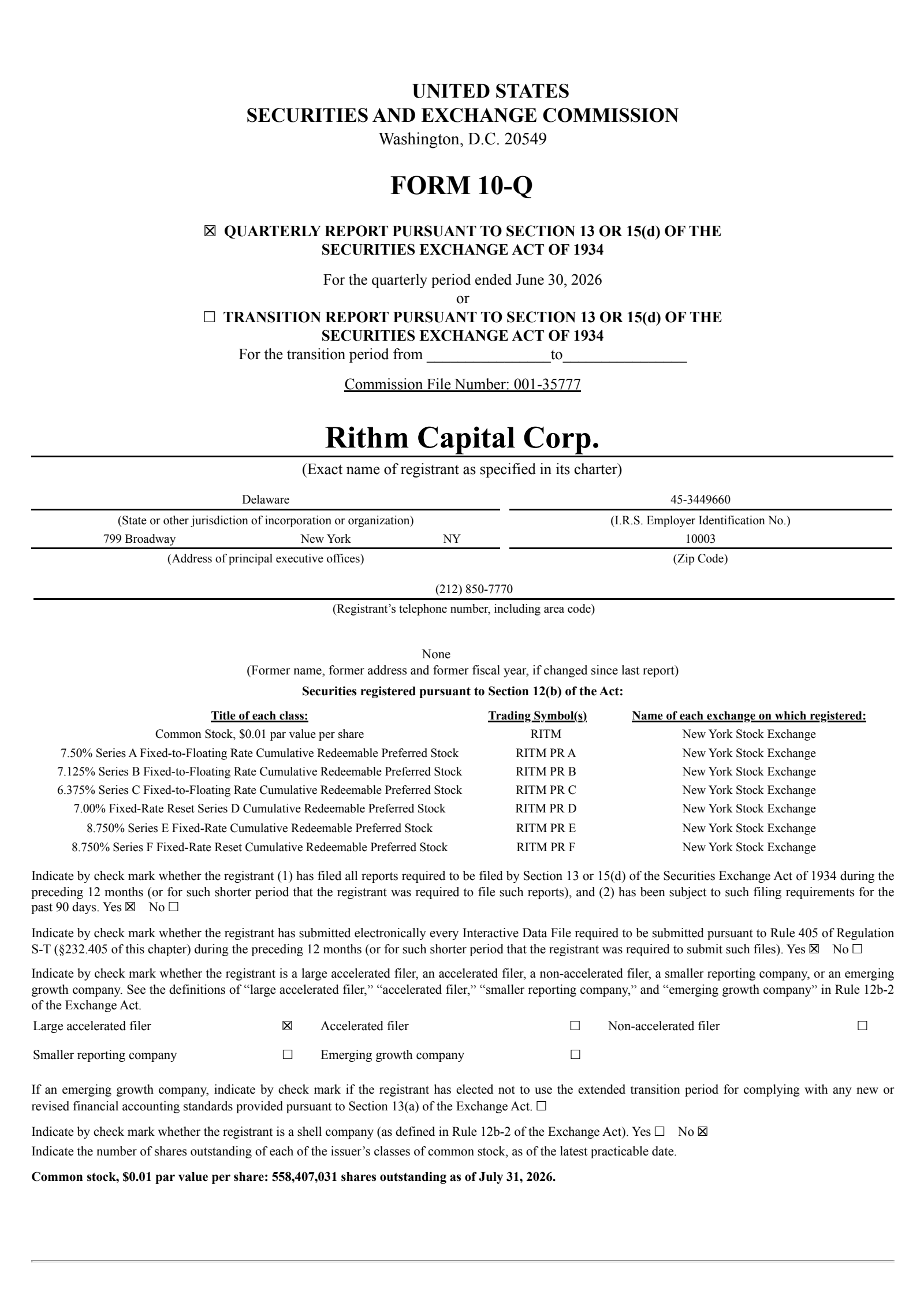 Rithm Capital's Q2 2026 Quarterly report