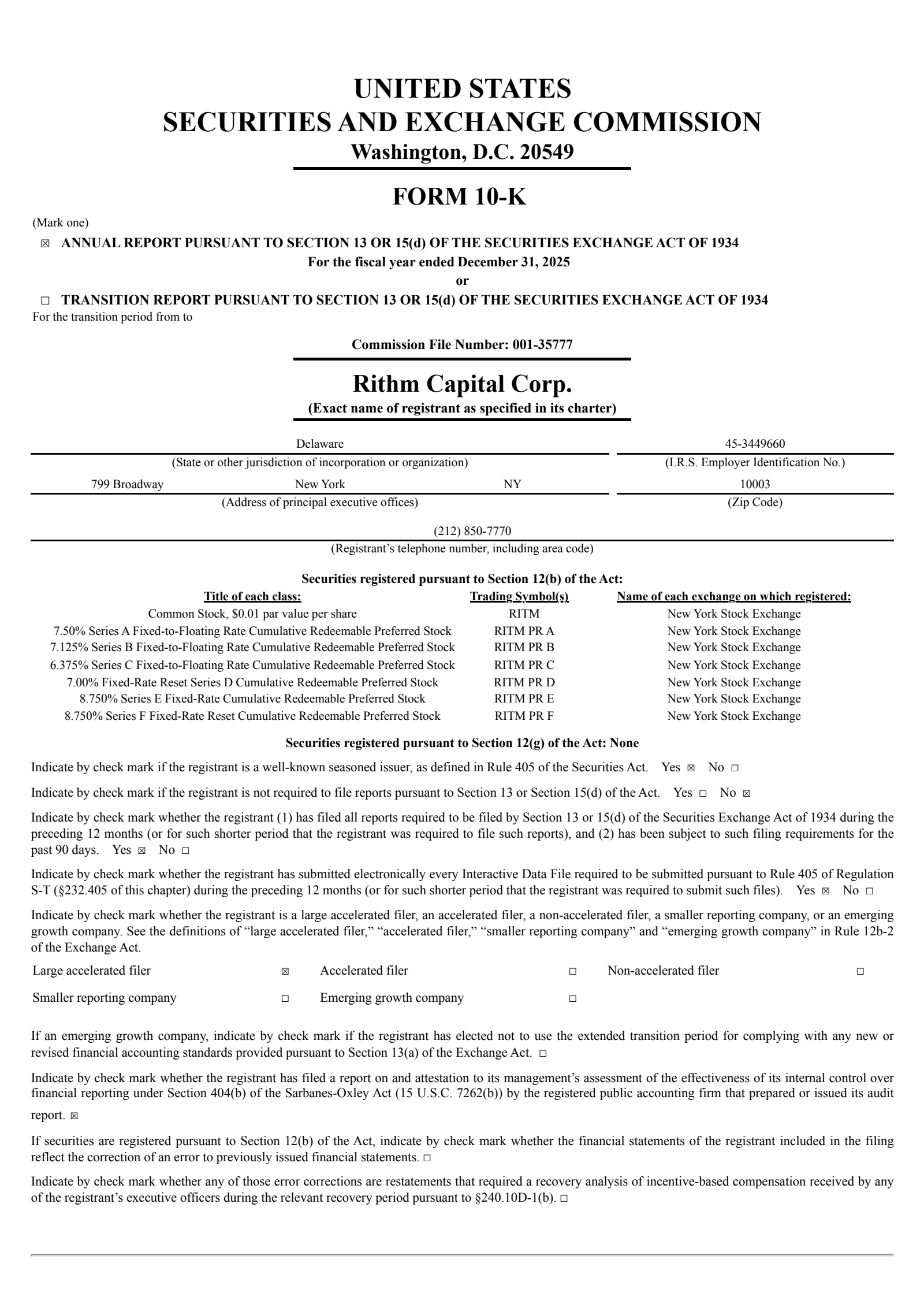 Rithm Capital's Q4 2025 Annual report