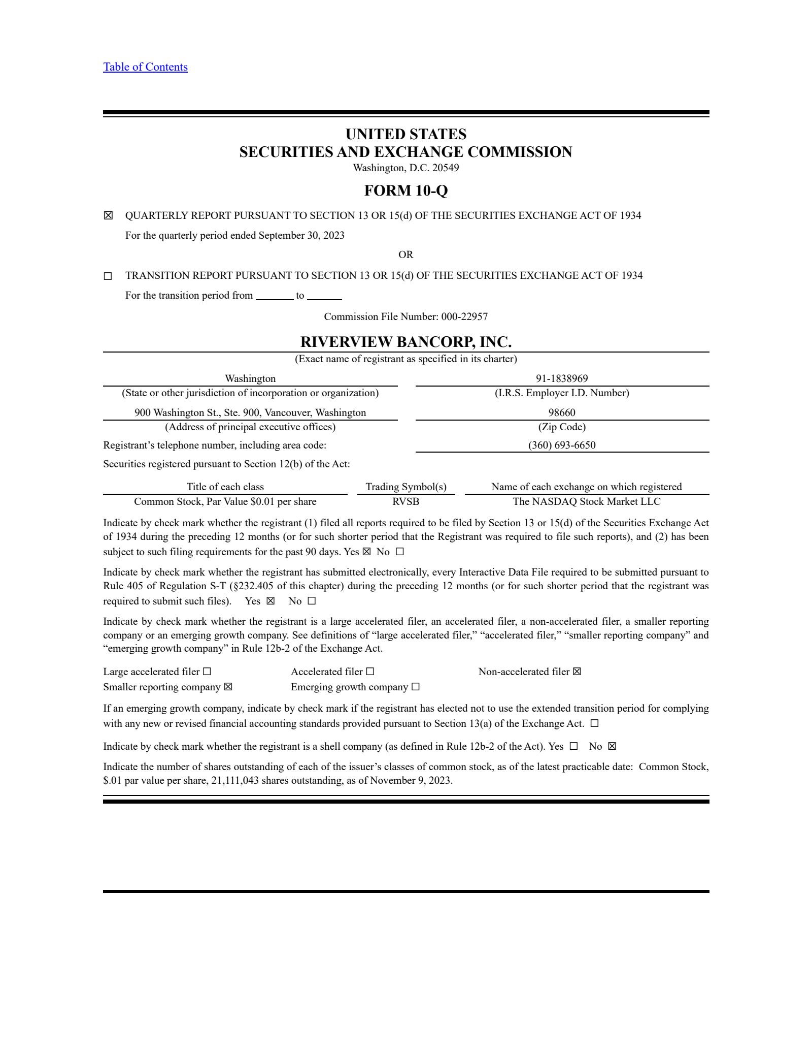 Riverview Bancorp's Q2 2024 Quarterly Report