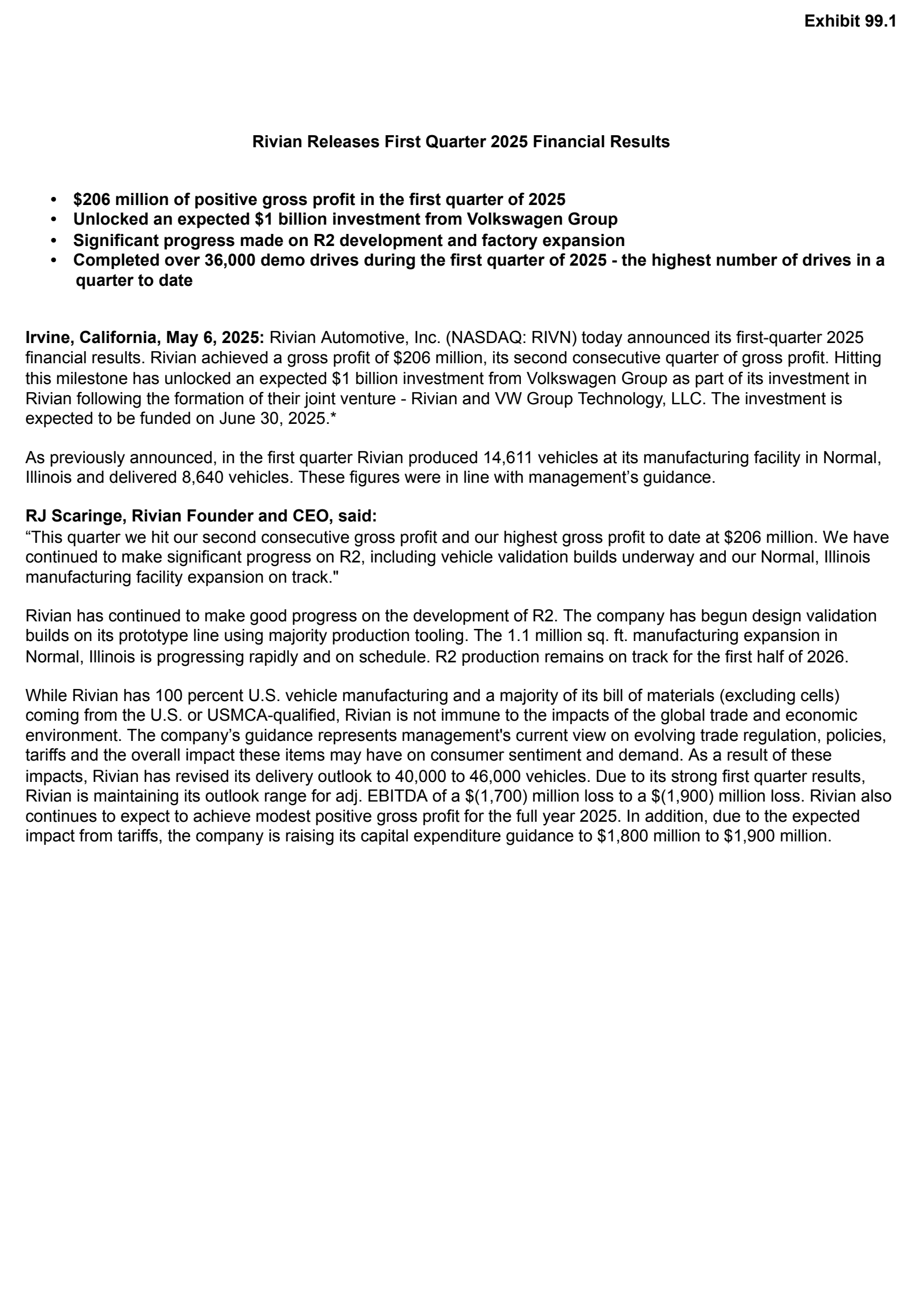 Rivian Automotive's Q1 2025 Earnings Release
