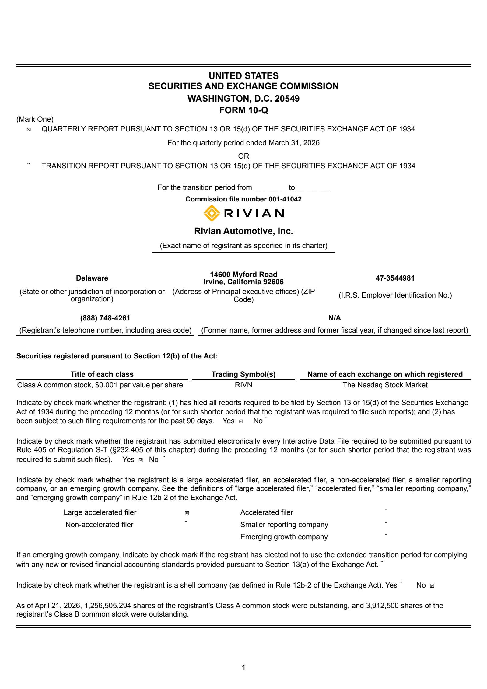 Rivian Automotive's Q1 2026 Quarterly report
