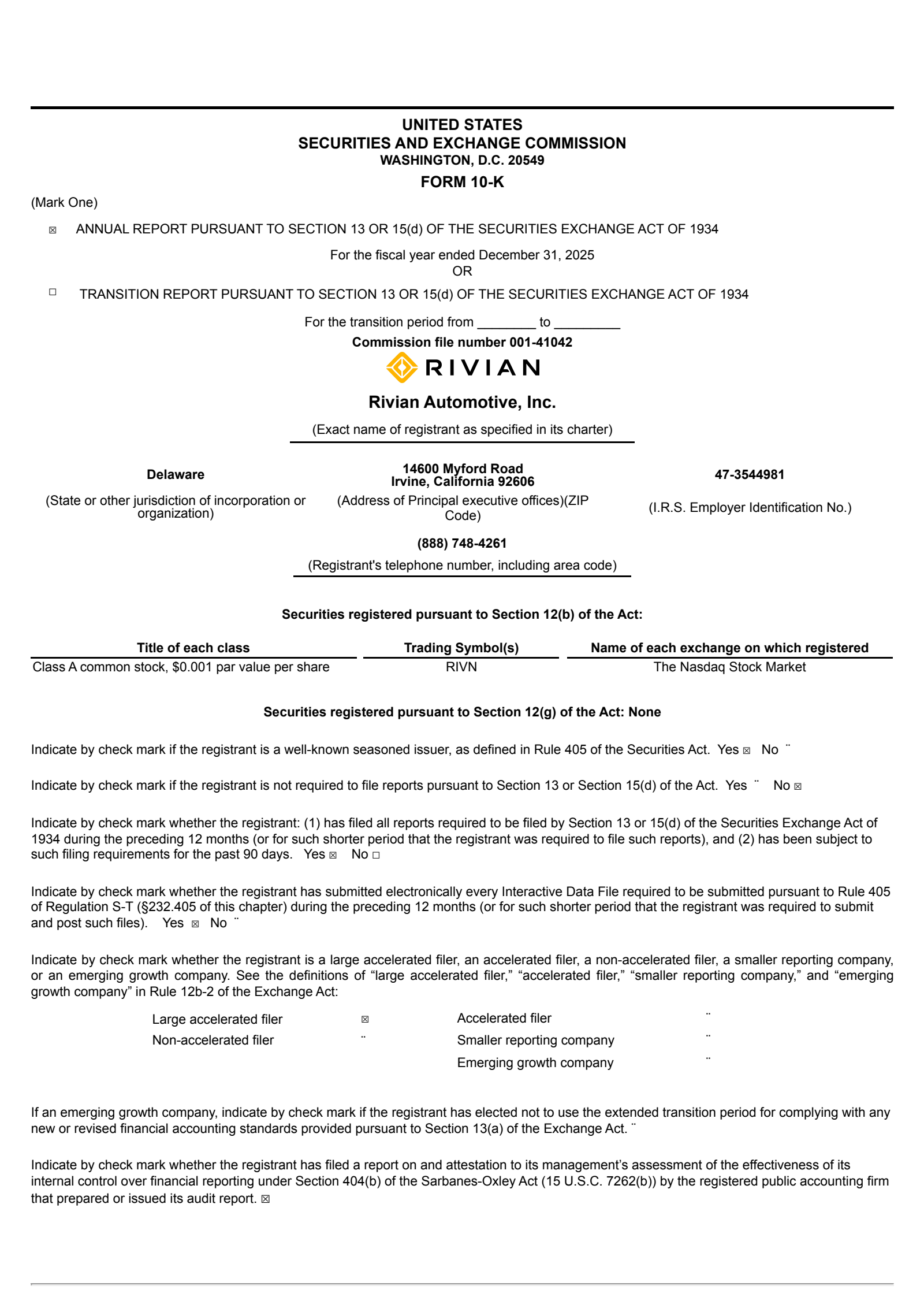 Rivian Automotive's Q4 2025 Annual report