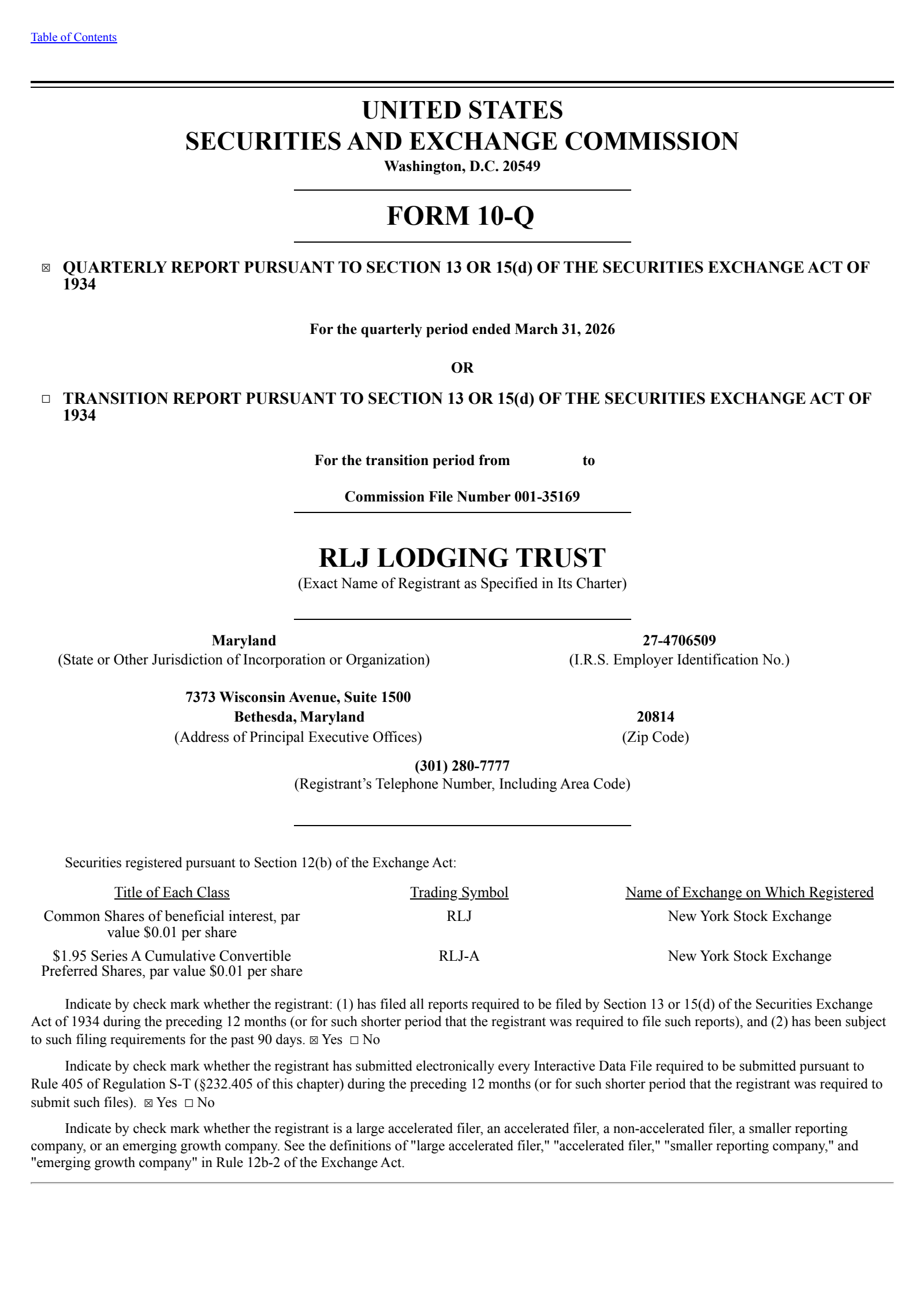 RLJ Lodging Trust's Q1 2026 Quarterly report