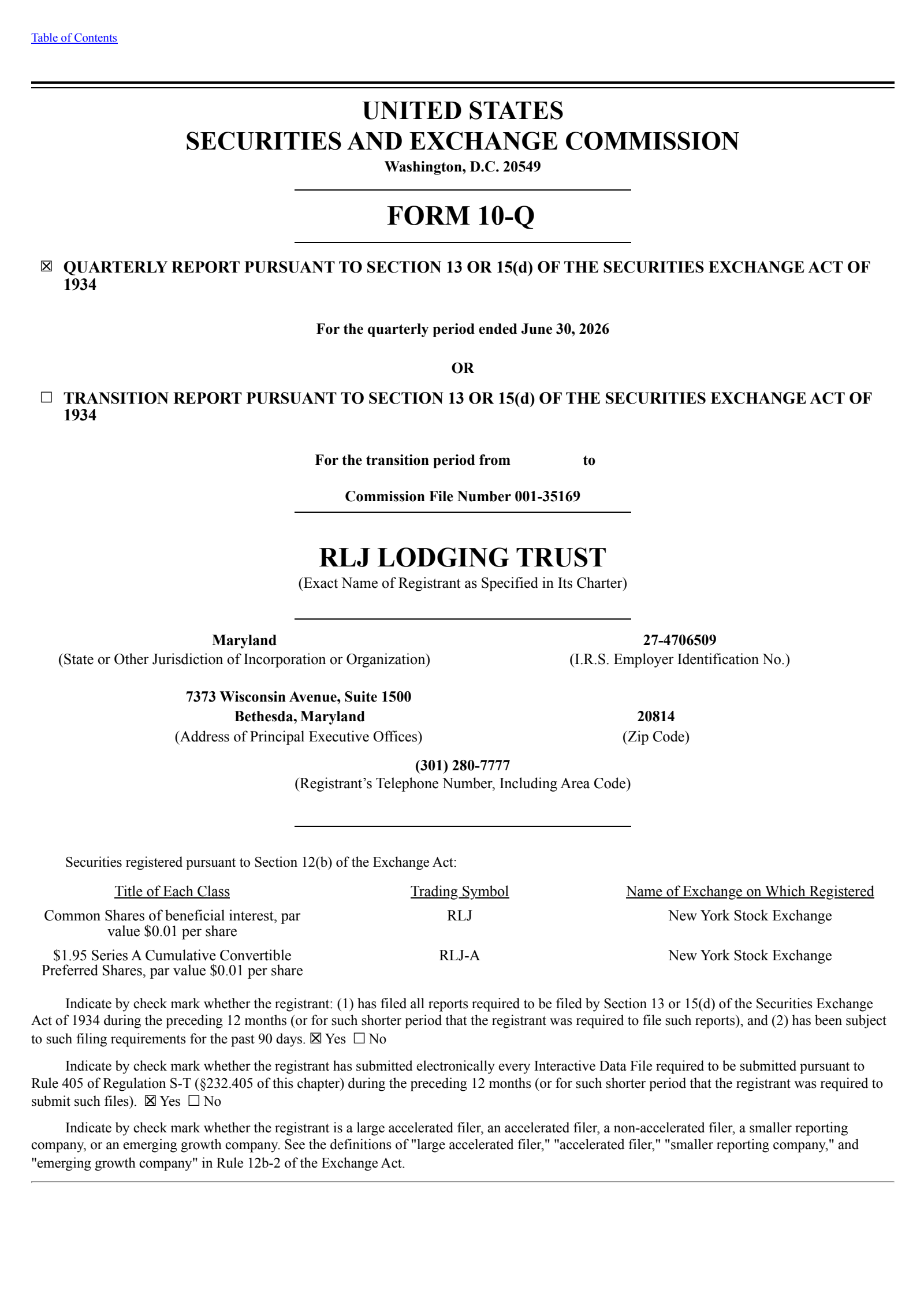 RLJ Lodging Trust's Q2 2026 Quarterly report