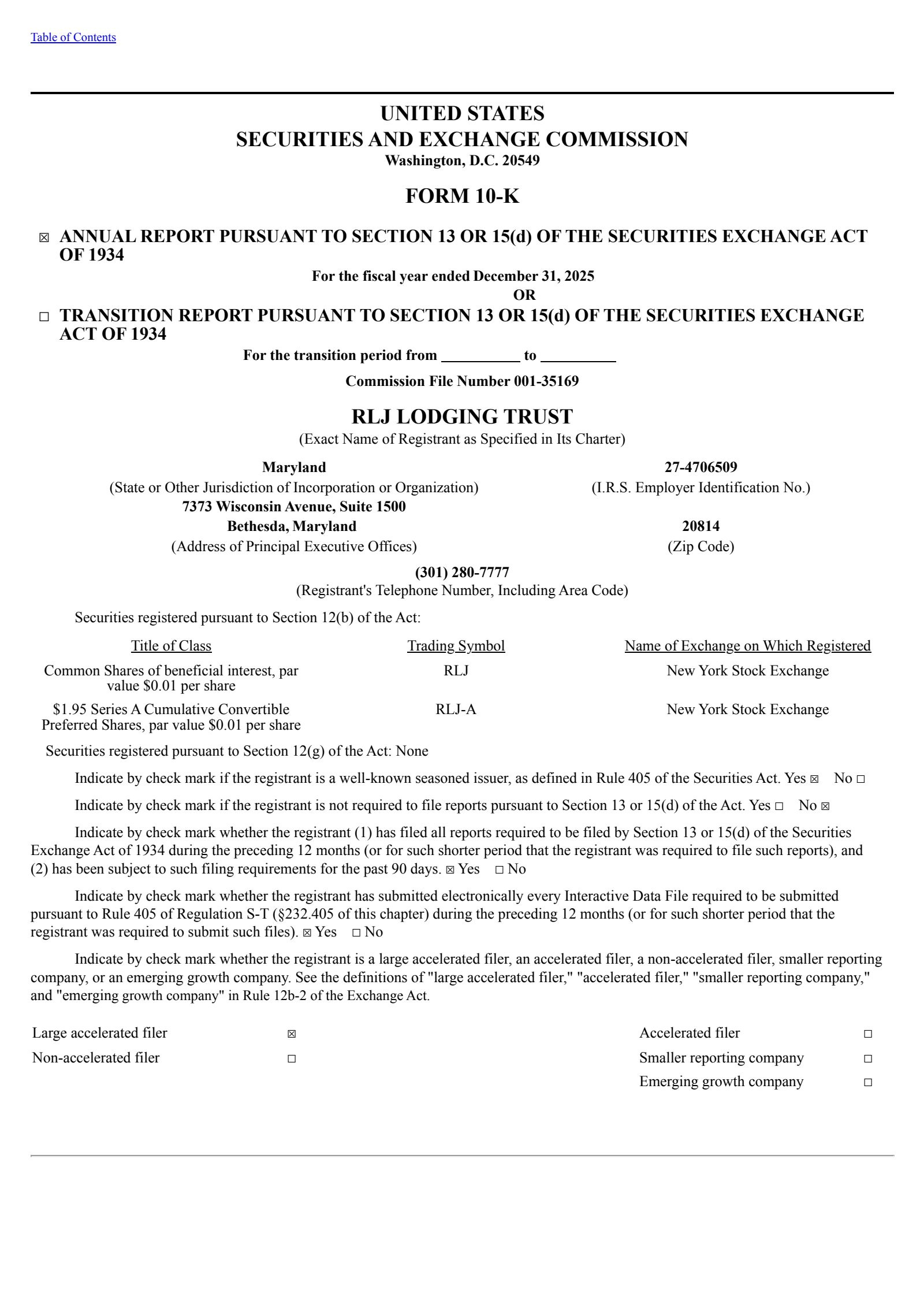 RLJ Lodging Trust's Q4 2025 Annual report