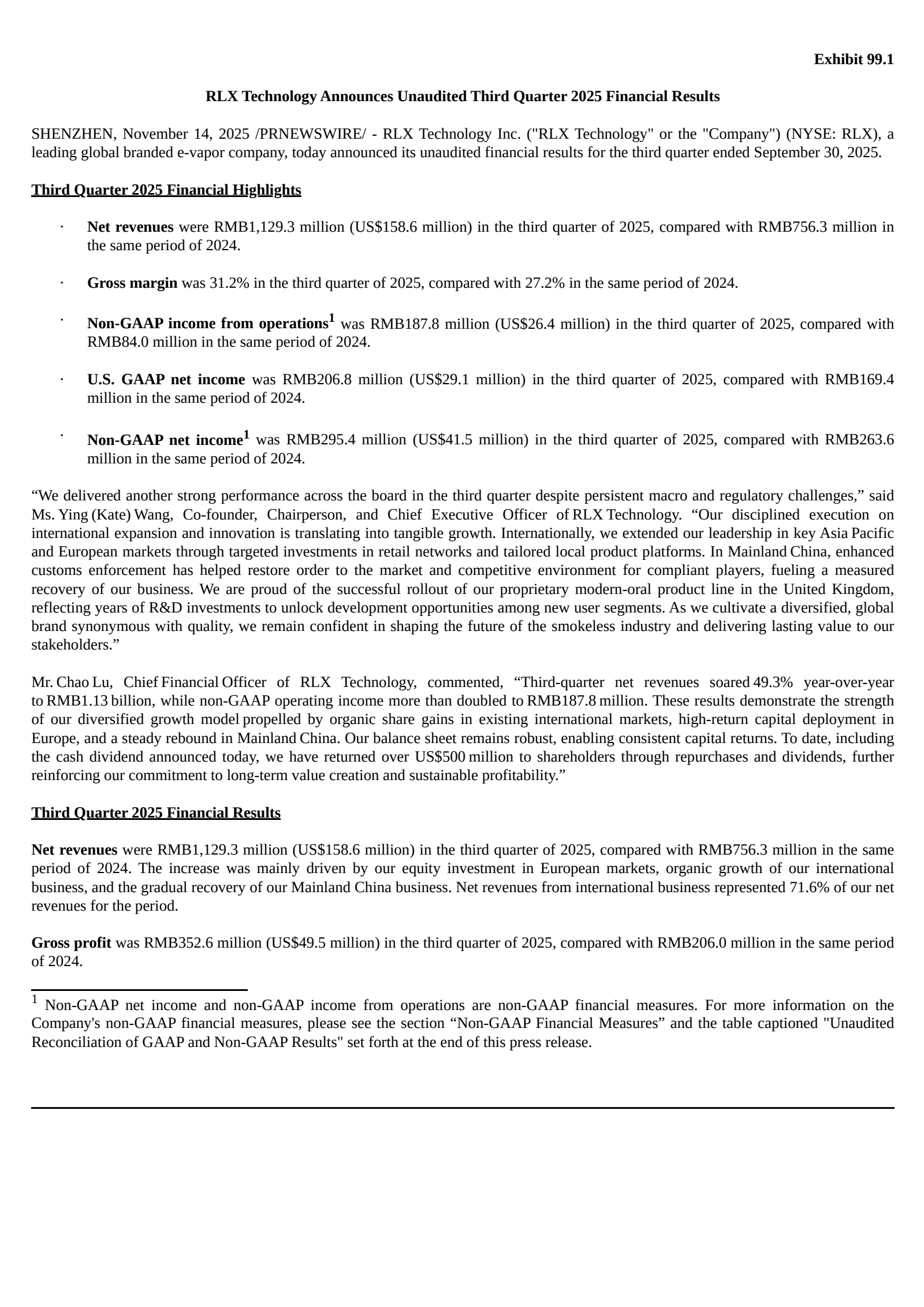 RLX Technology's Q3 2025 Earnings Release
