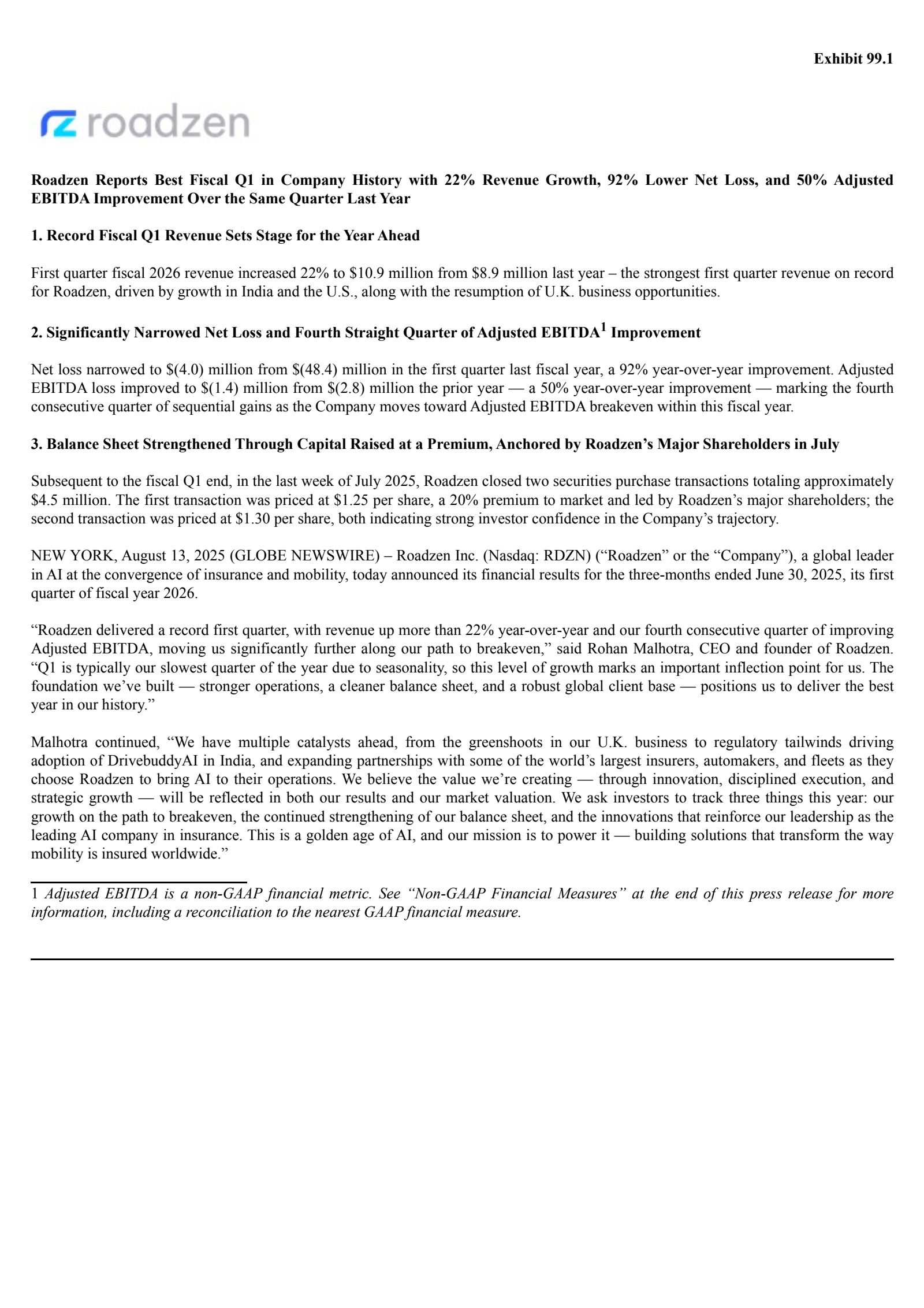 Roadzen's Q1 2026 Press Release