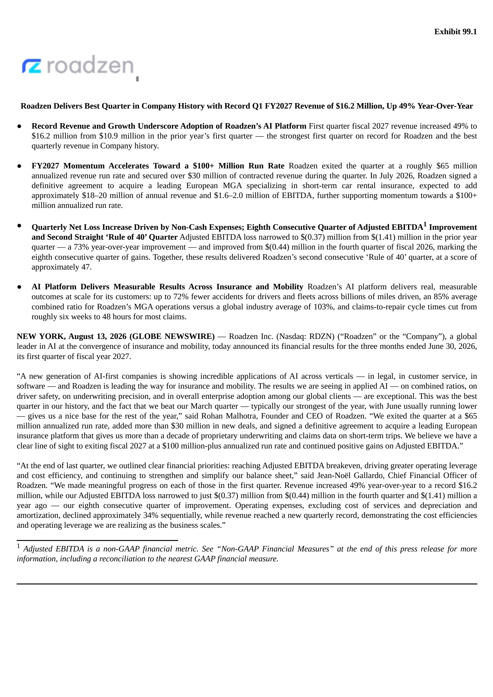 Roadzen's Q1 2027 Press Release