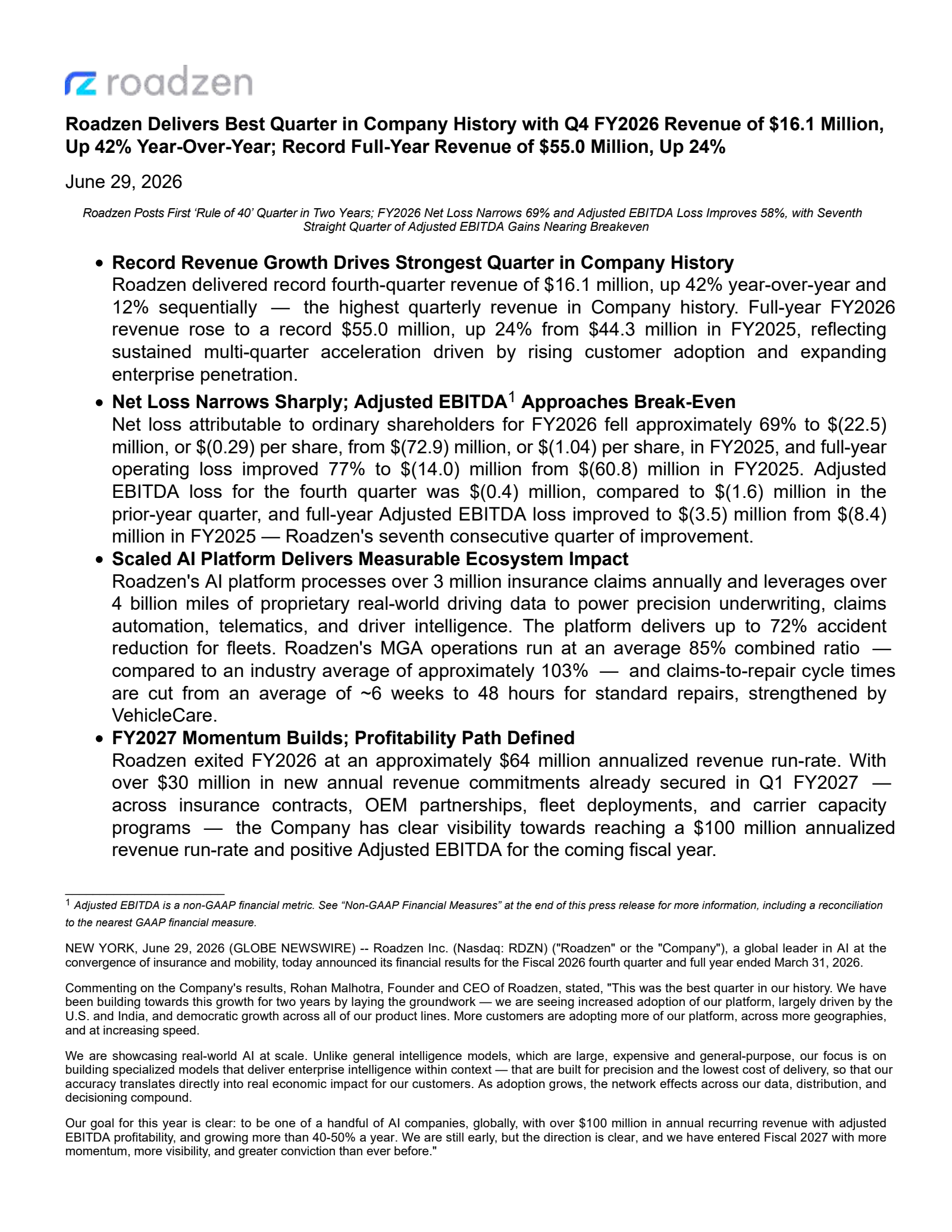 Roadzen's Q4 2026 Press Release