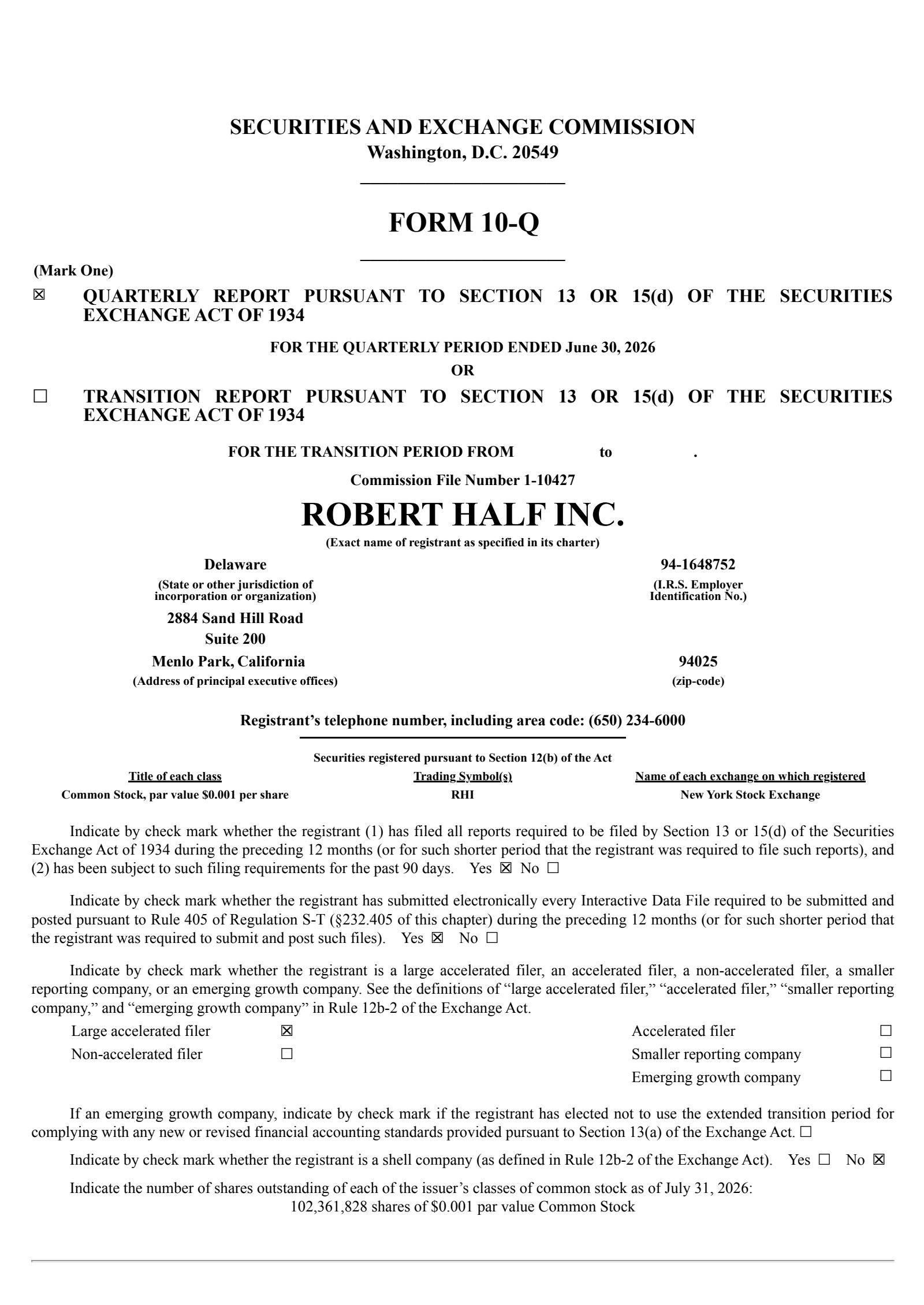 Robert Half's Q2 2026 Quarterly report