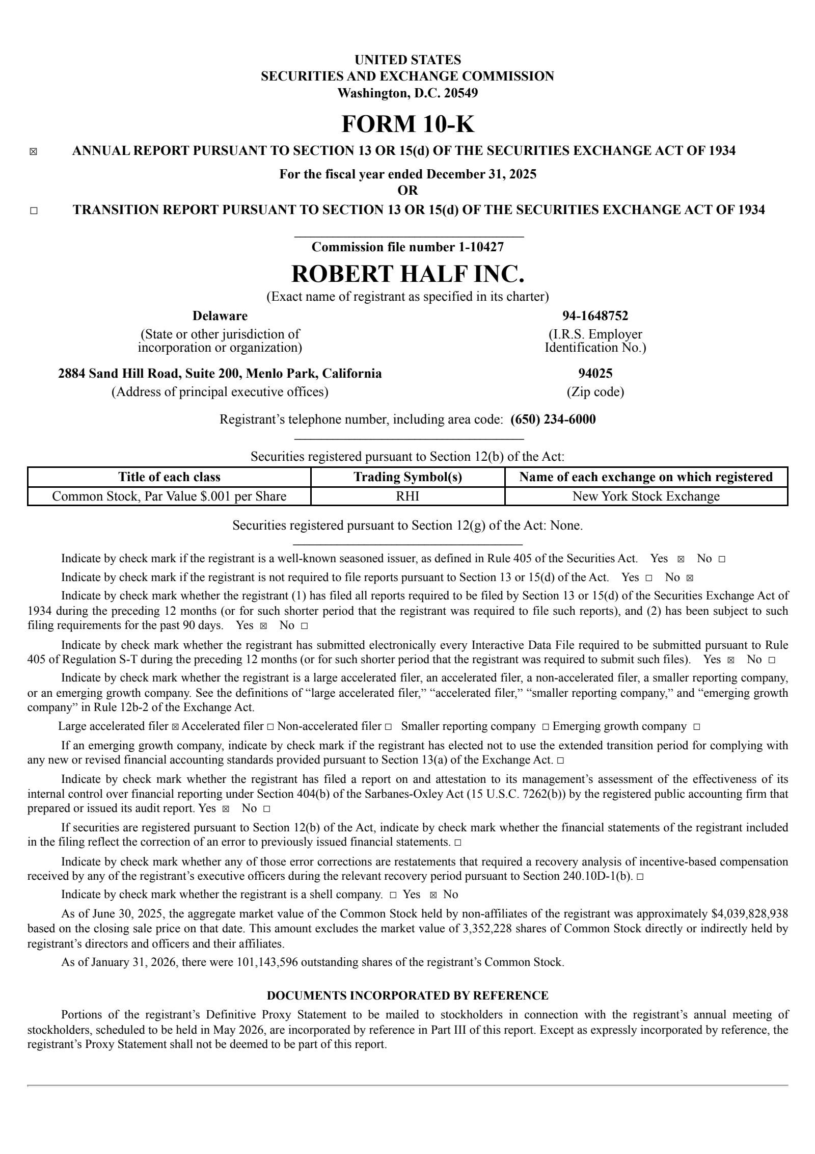 Robert Half's Q4 2025 Annual report