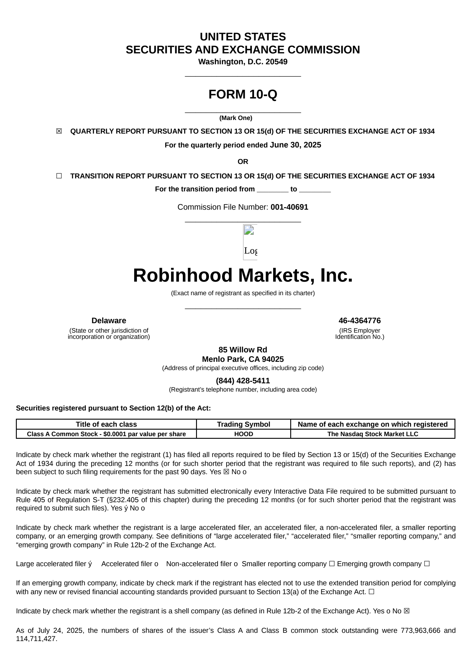 Robinhood Markets' Q2 2025 Quarterly report