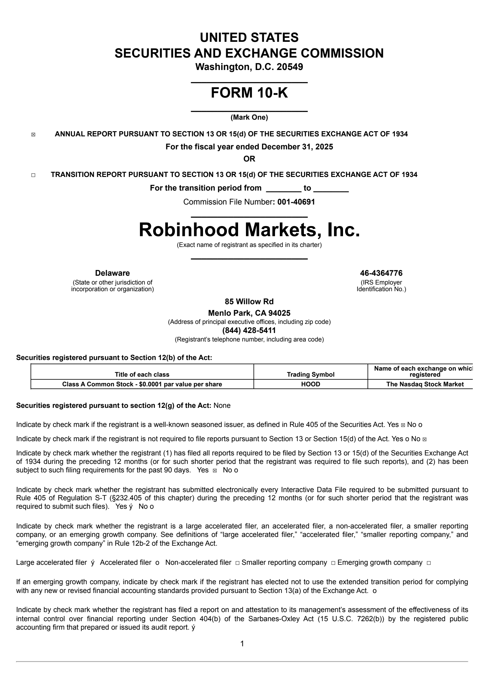 Robinhood Markets' Q4 2025 Annual report