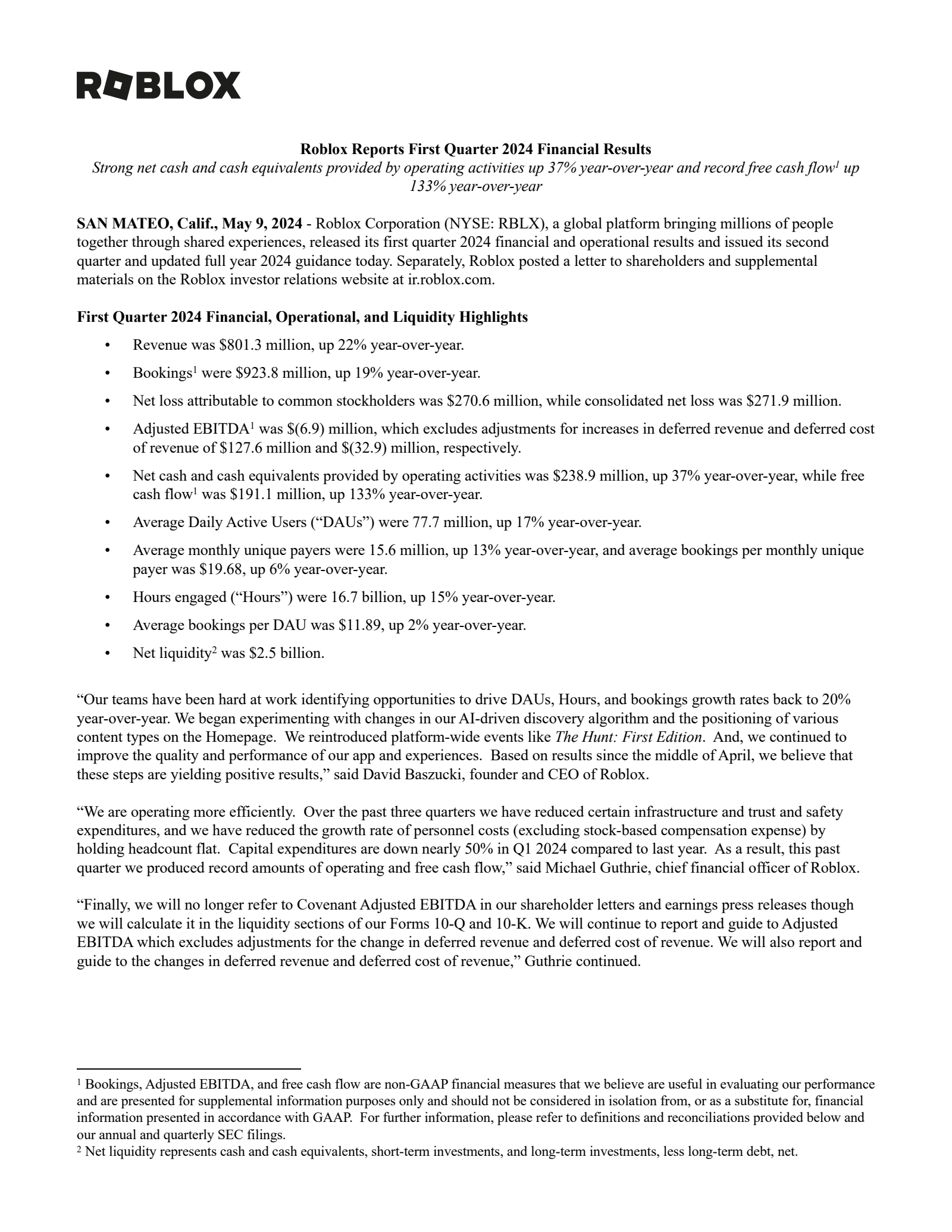 Roblox's Q1 2024 Earnings Release