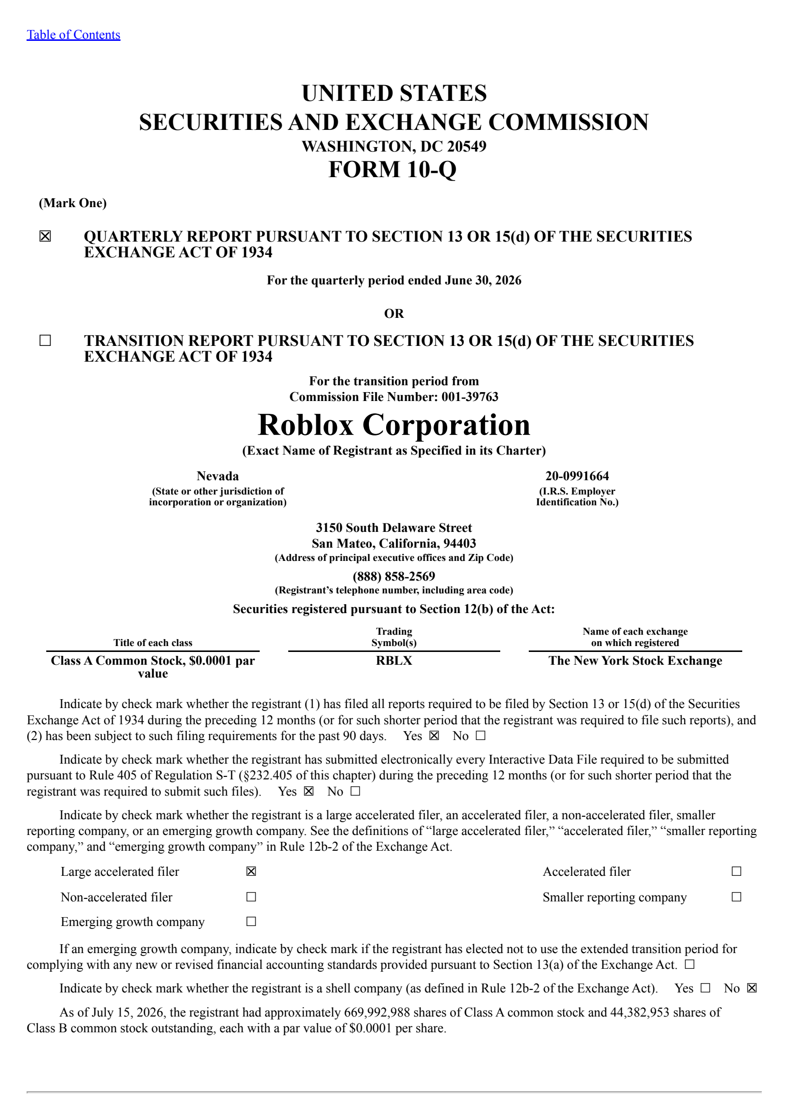 Roblox's Q2 2026 Quarterly report