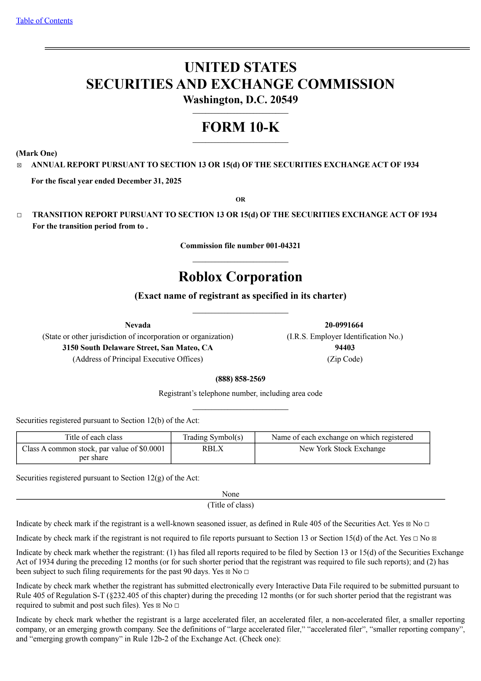 Roblox's Q4 2025 Annual report