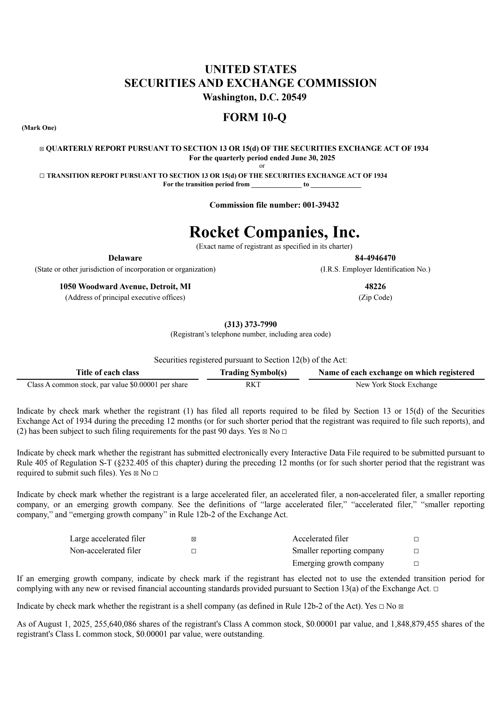 Rocket Companies' Q2 2025 Quarterly report