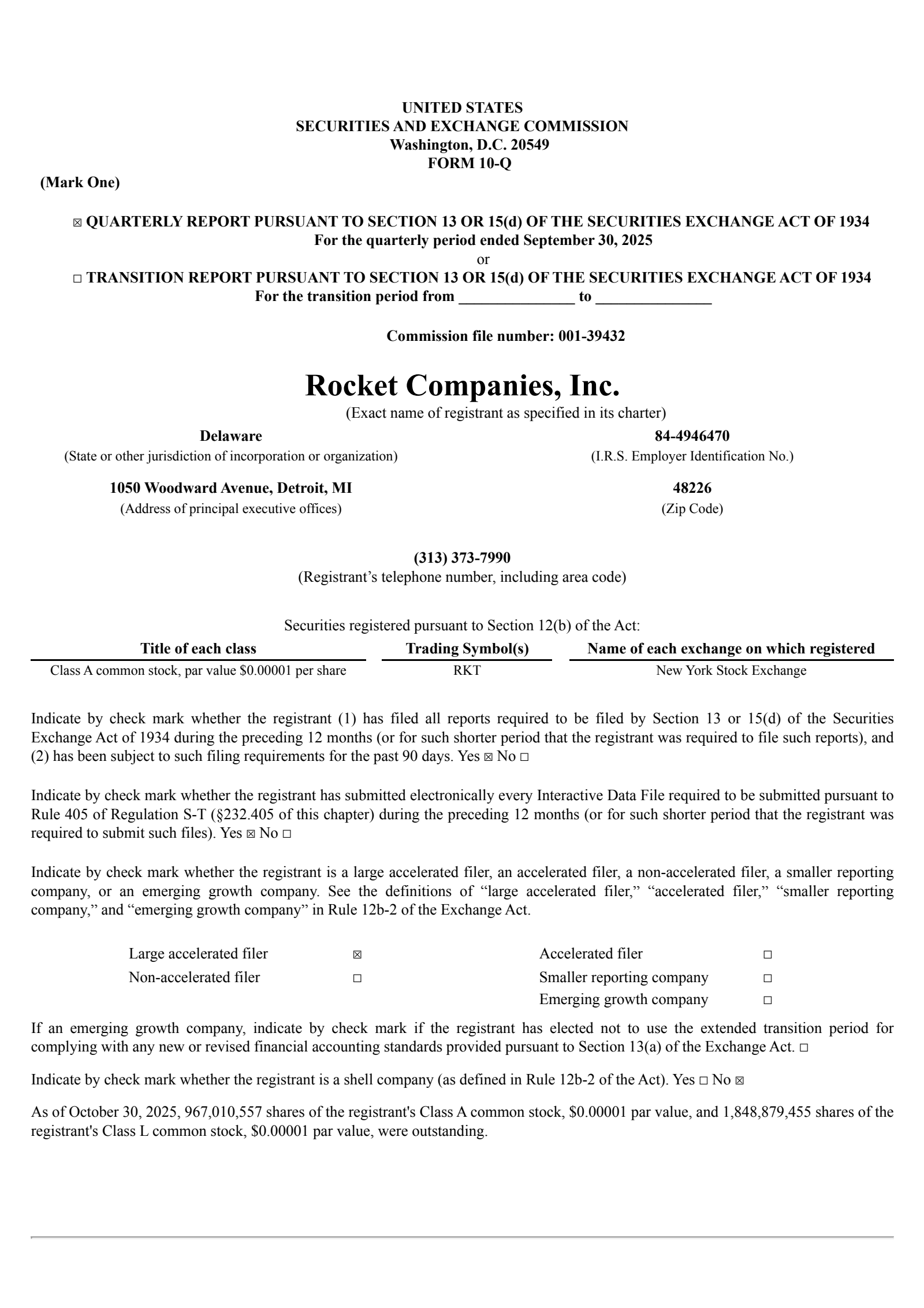 Rocket Companies' Q3 2025 Quarterly Report
