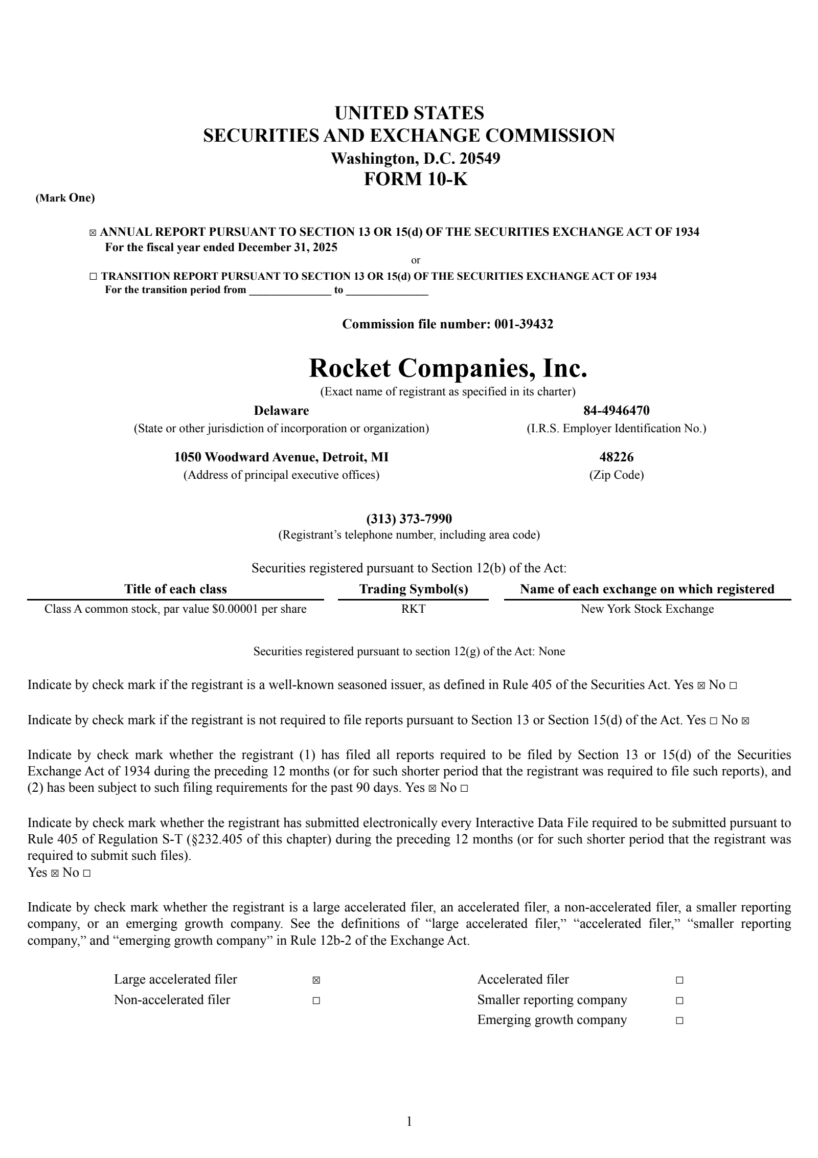 Rocket Companies' Q4 2025 Annual report
