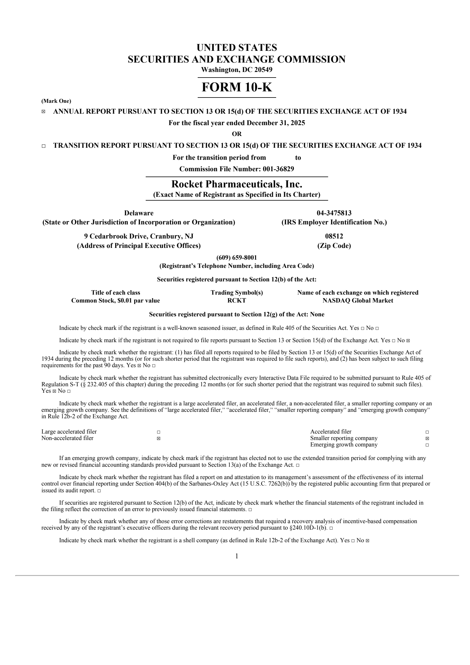 Rocket Pharmaceuticals' Q4 2025 Annual report