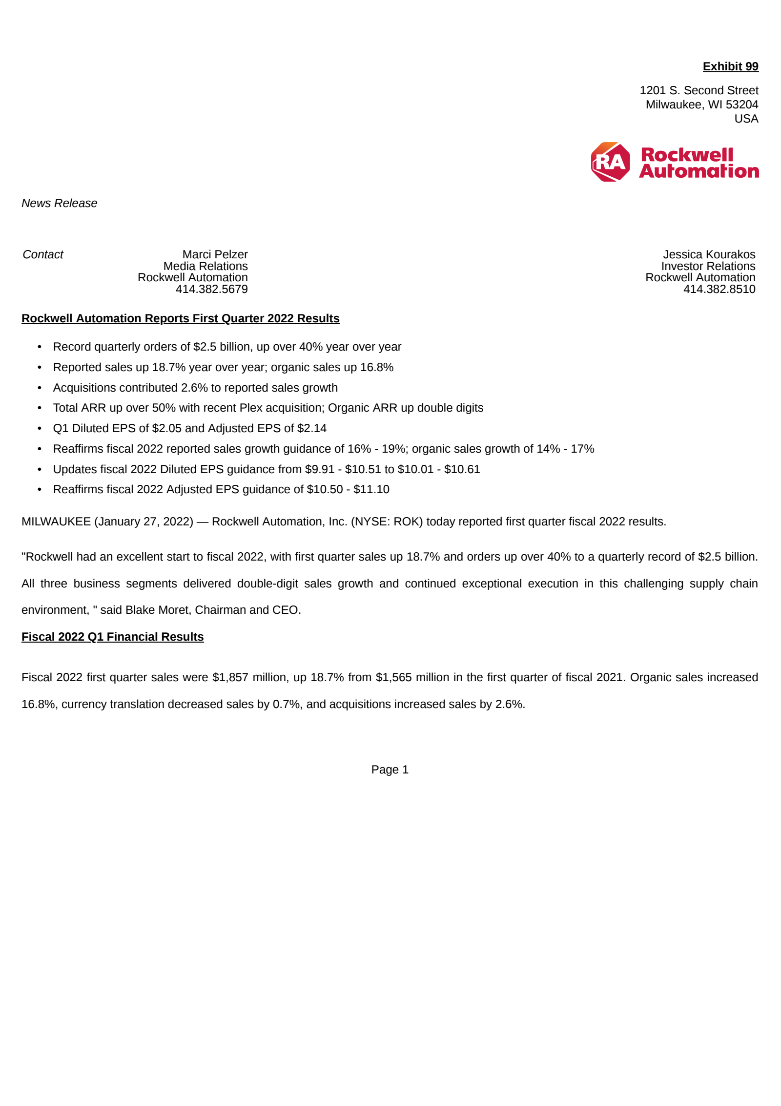 Rockwell Automation's Q1 2022 Earnings Release