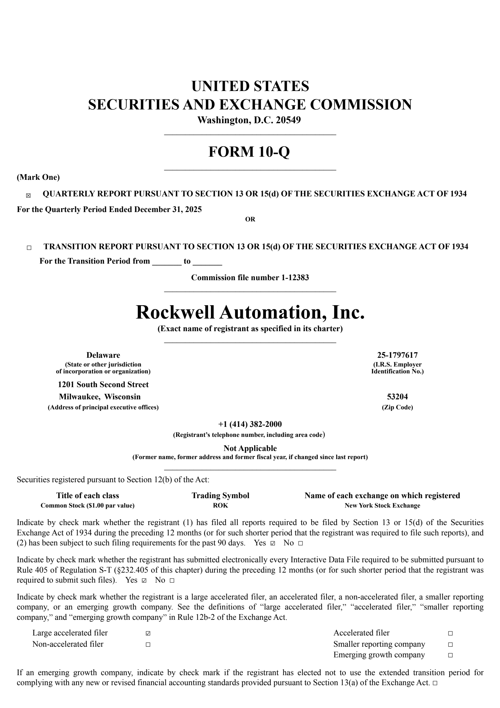 Rockwell Automation's Q1 2026 Quarterly report