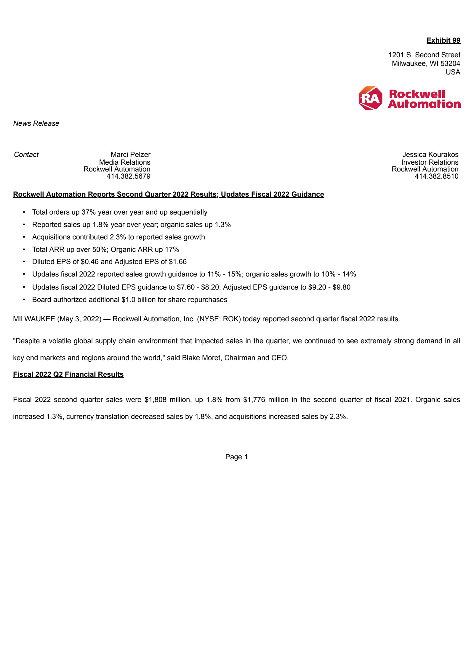 Rockwell Automation's Q2 2022 Earnings Release