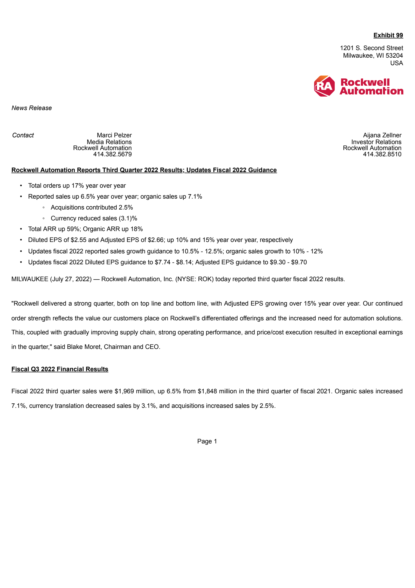 Rockwell Automation's Q3 2022 Earnings Release