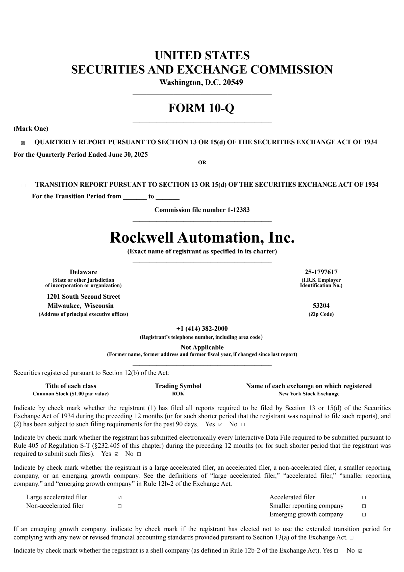 Rockwell Automation's Q3 2025 Quarterly report