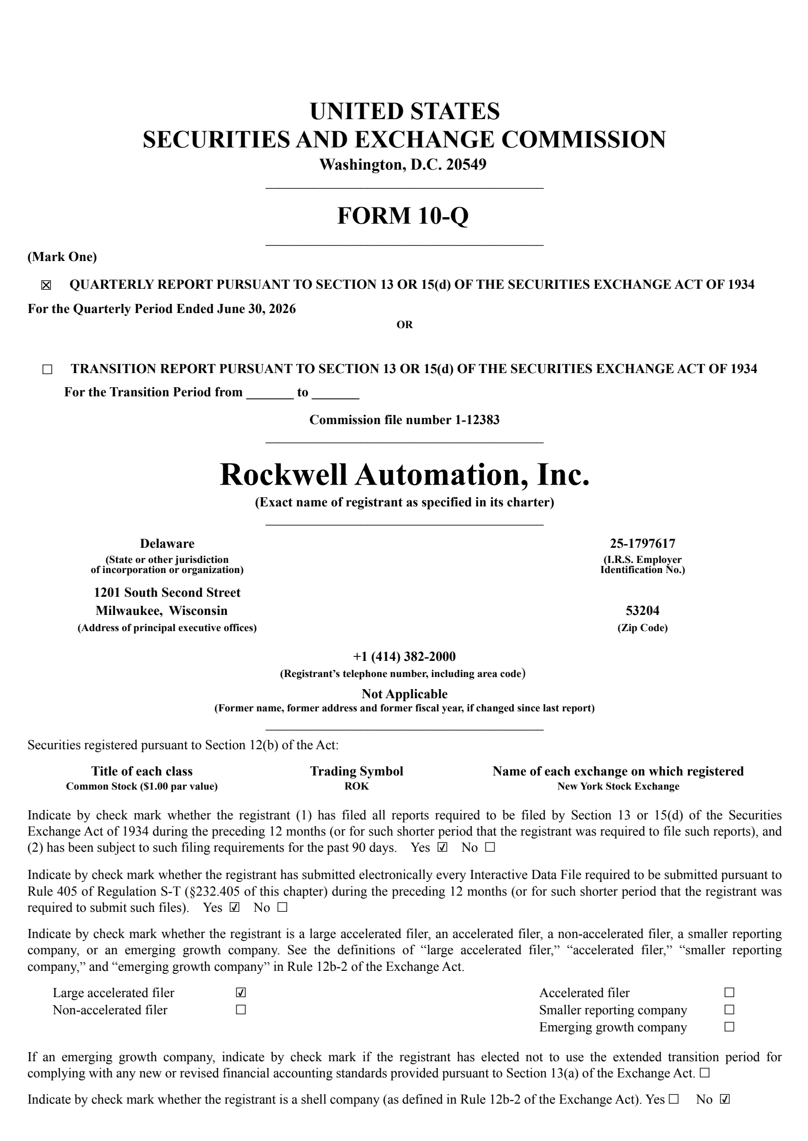 Rockwell Automation's Q3 2026 Quarterly report