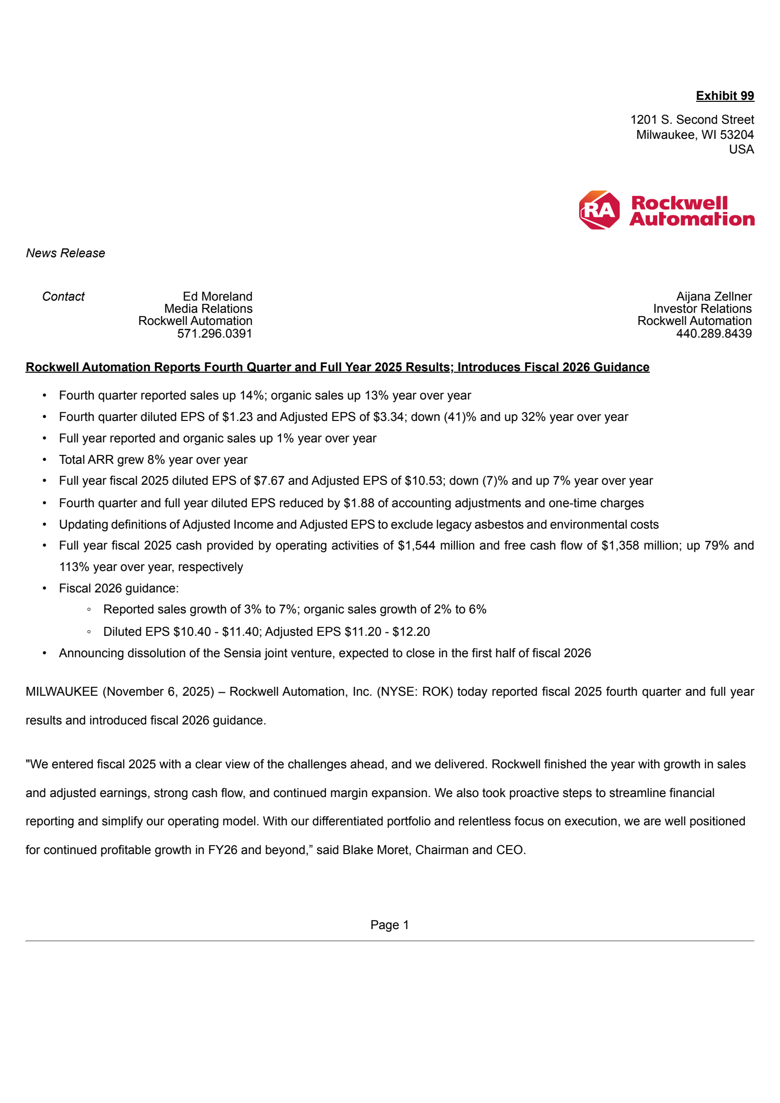 Rockwell Automation's Q4 2025 Earnings Release