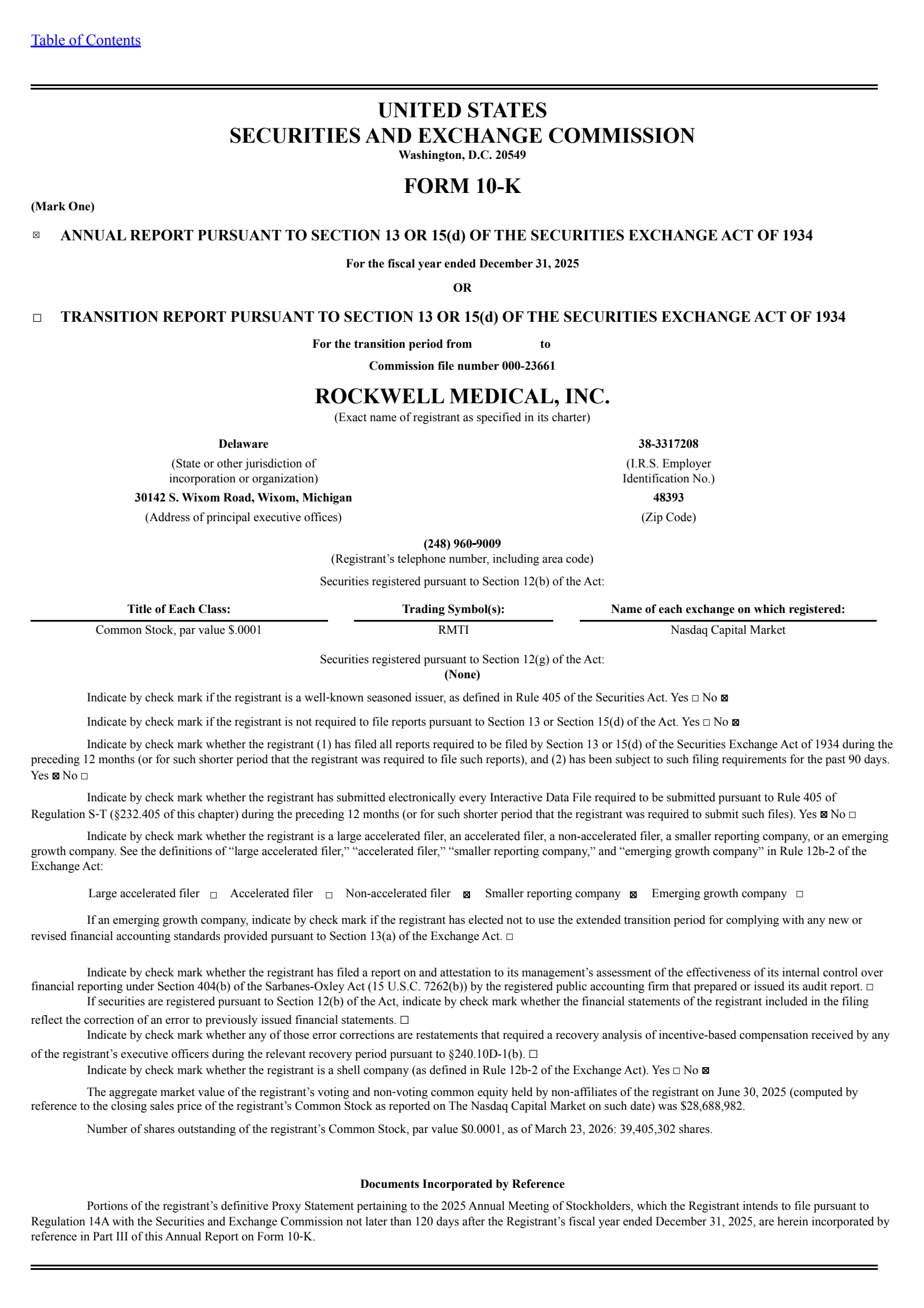 Rockwell Medical's Q4 2025 Annual report