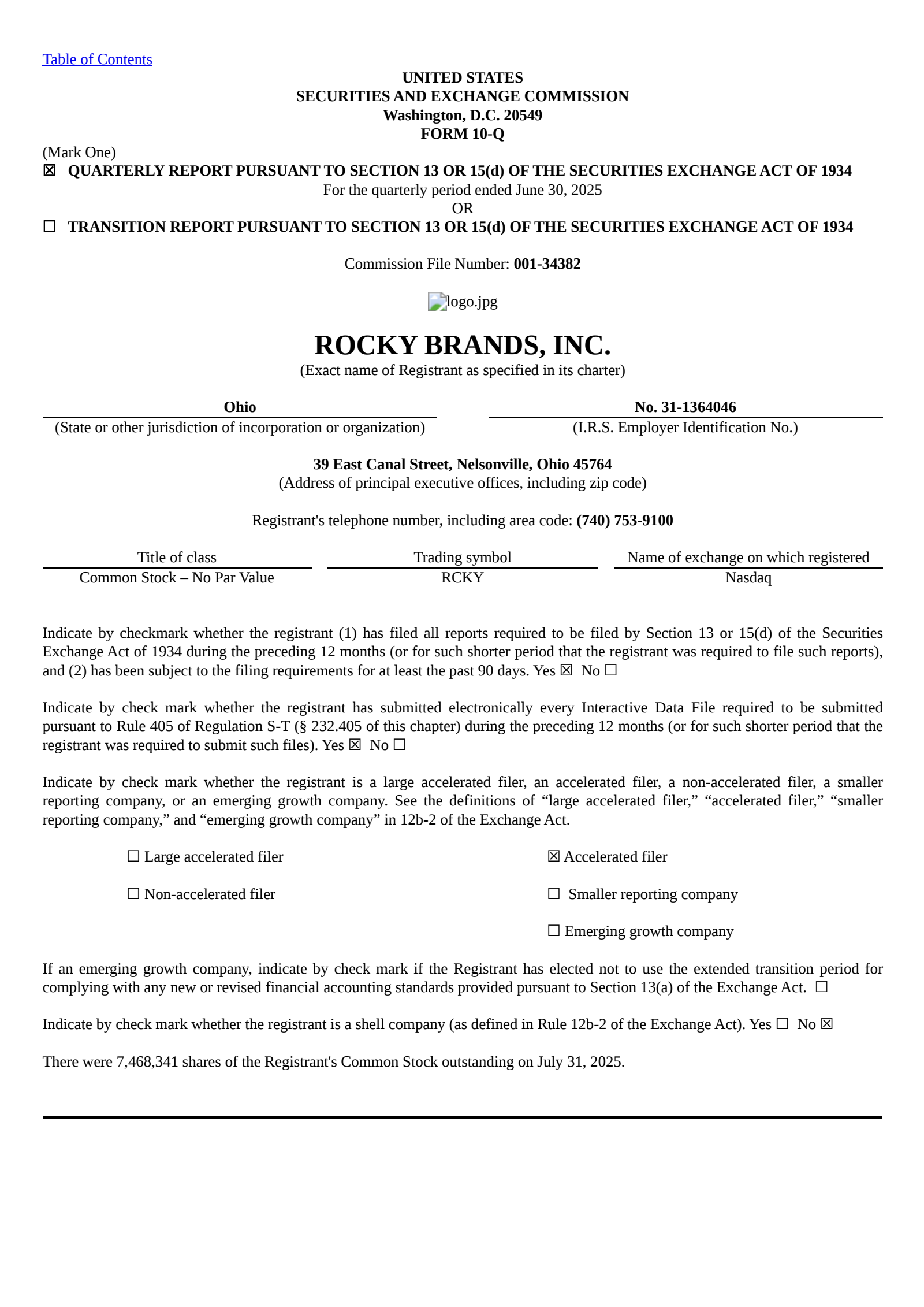 Rocky Brands' Q2 2025 Quarterly report