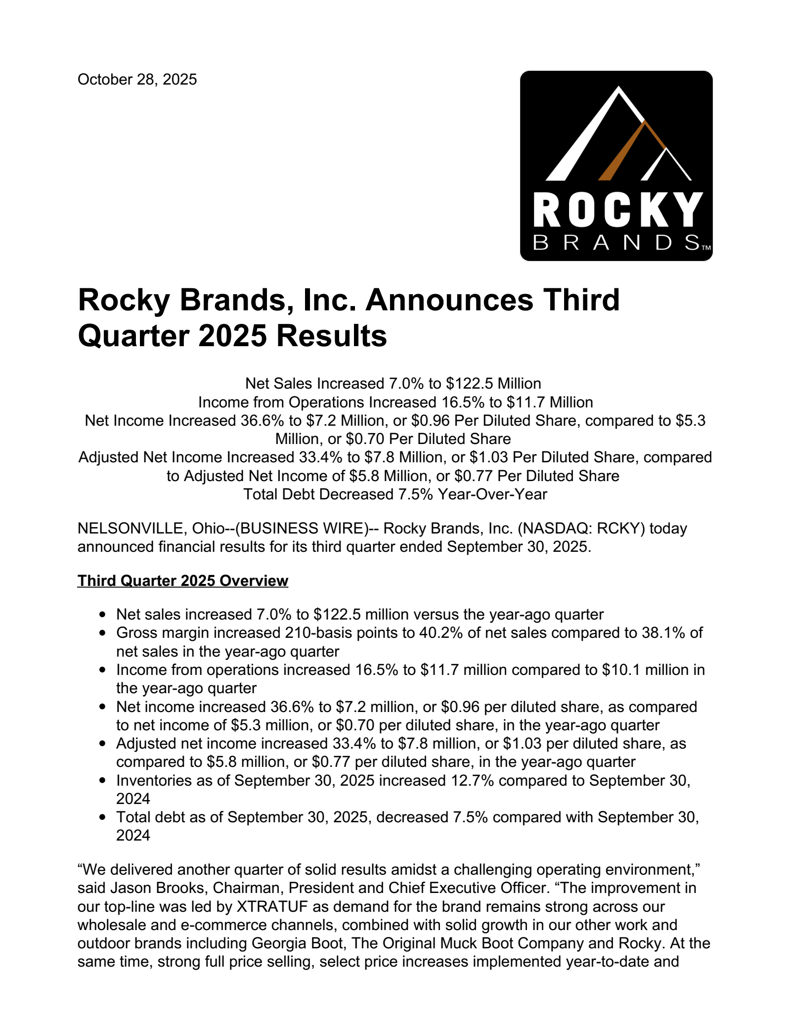 Rocky Brands' Q3 2025 Earnings Release
