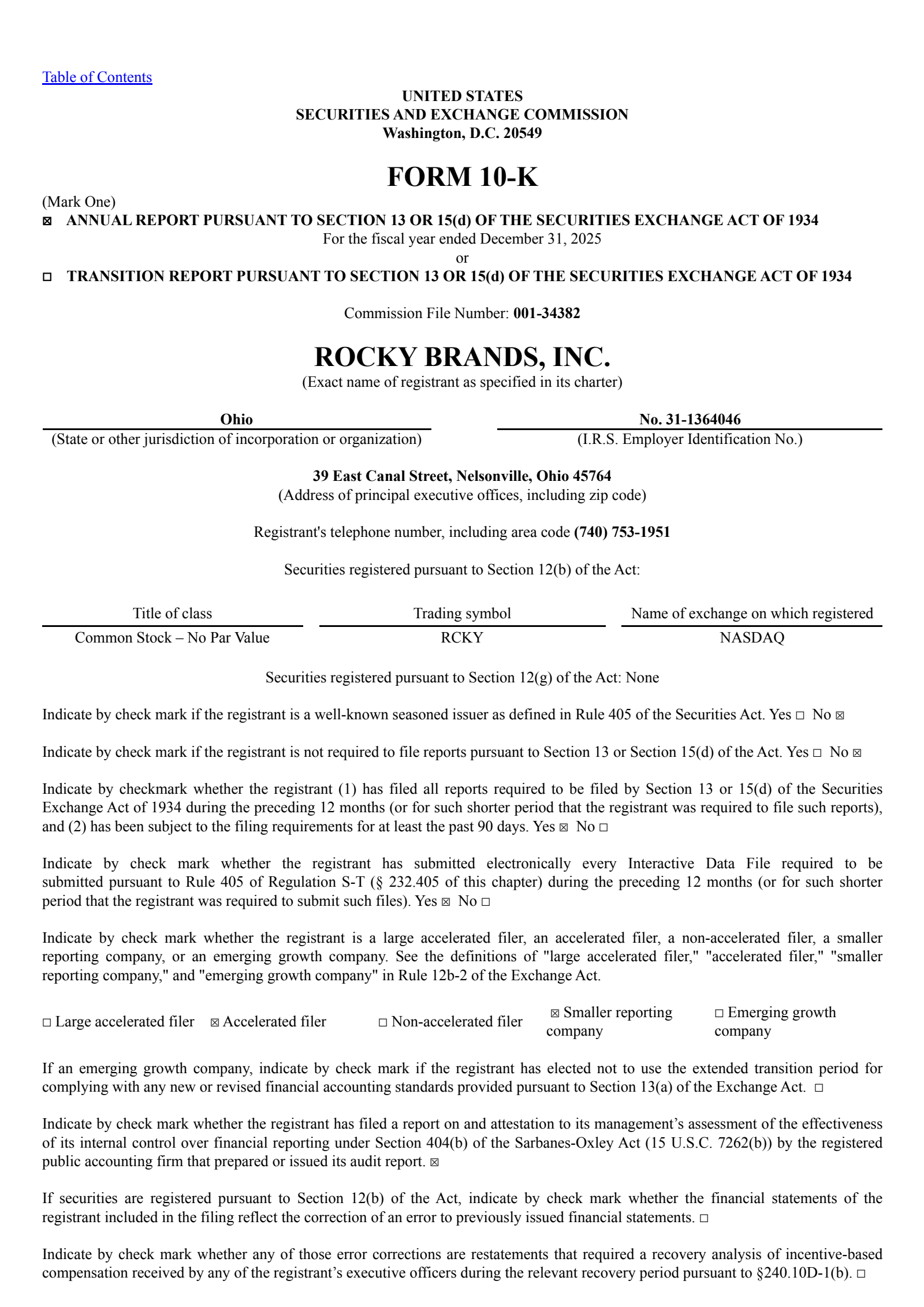 Rocky Brands' Q4 2025 Annual report