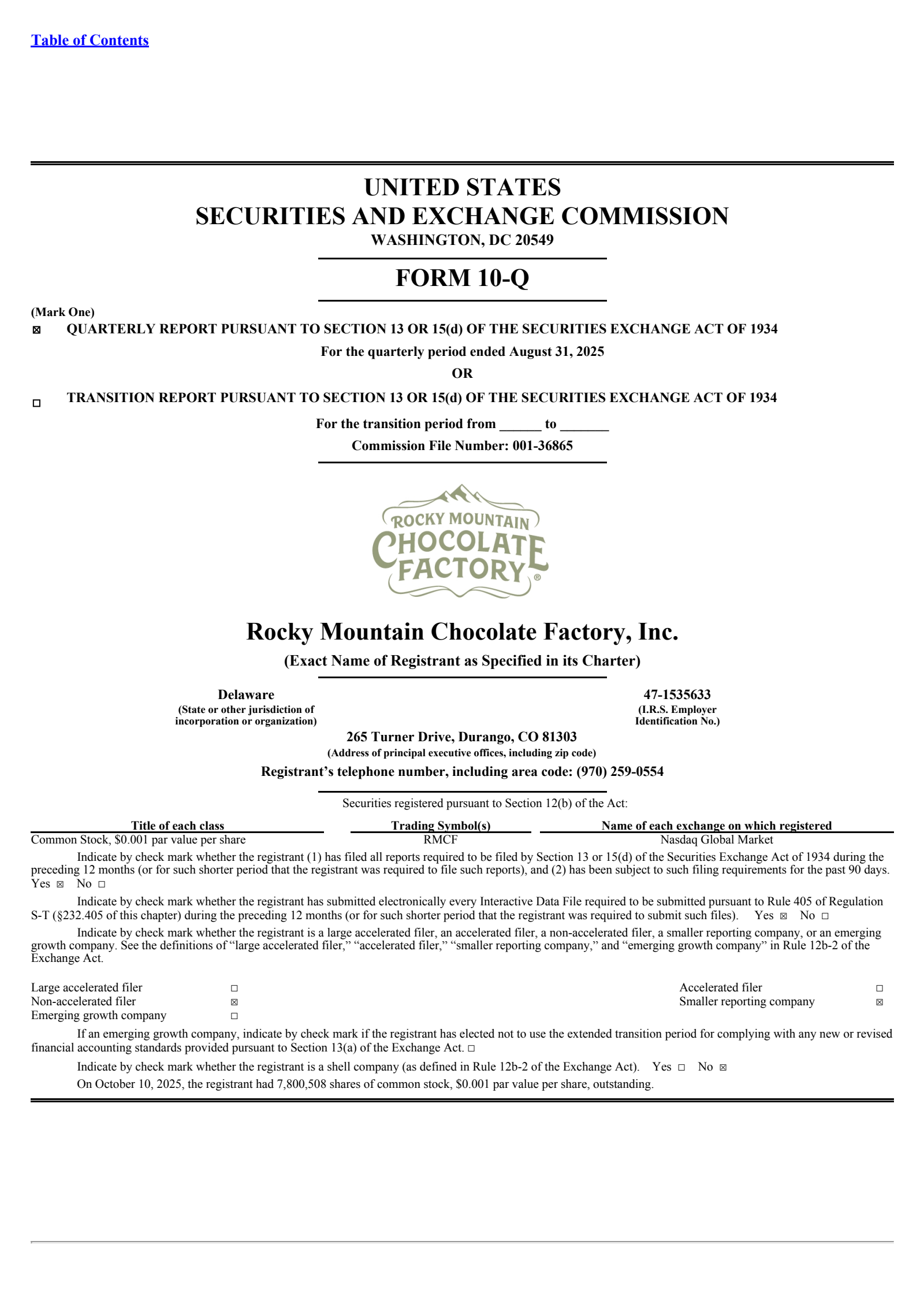Rocky Mountain Chocolate Factory's Q2 2026 Quarterly Report