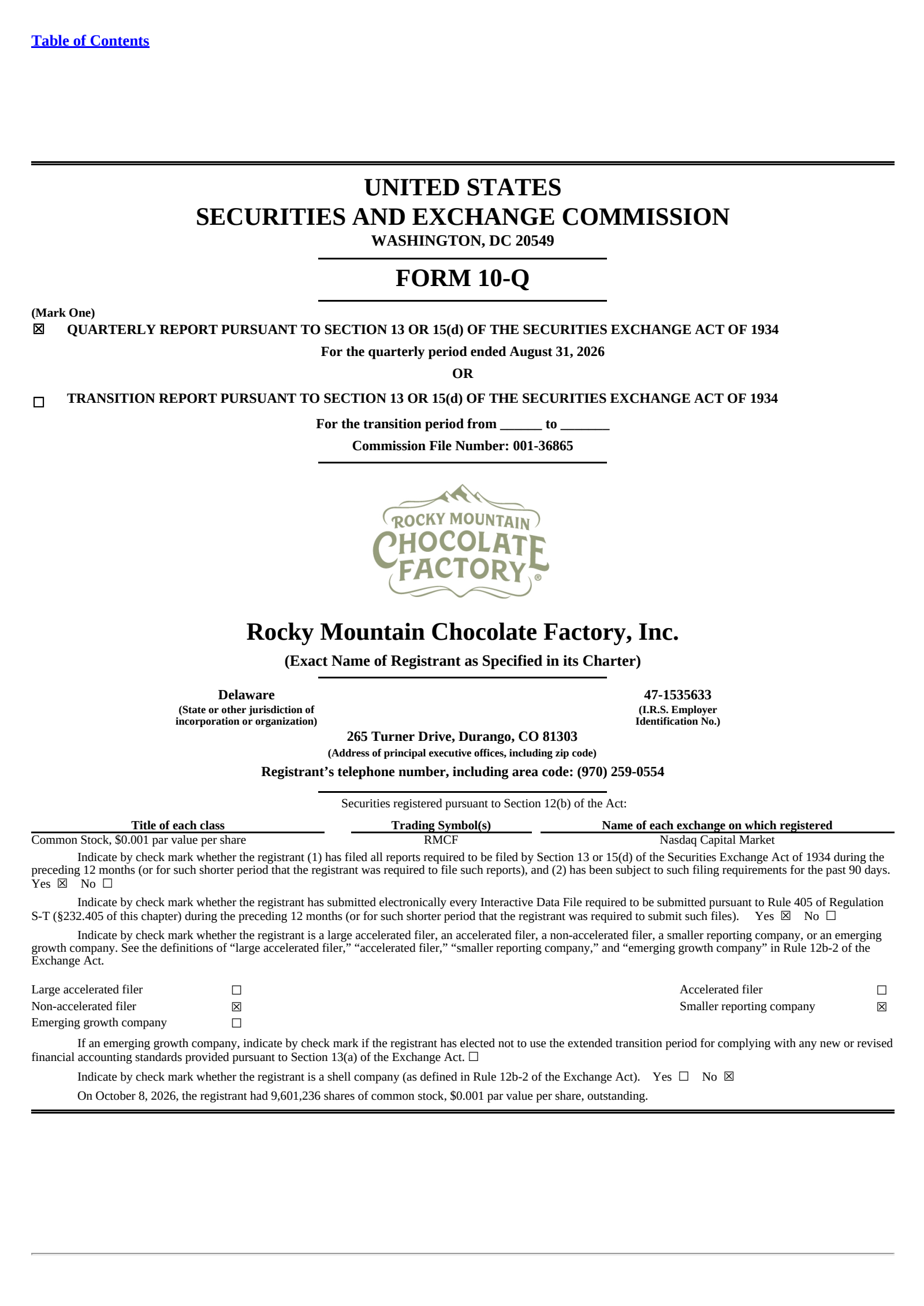 Rocky Mountain Chocolate Factory's Q2 2027 Quarterly report